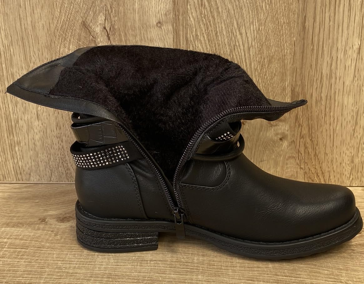 Pogolino Damen Stiefeletten Nieten Biker Boots Glitzer Stiefel leicht gefüttert 1573
