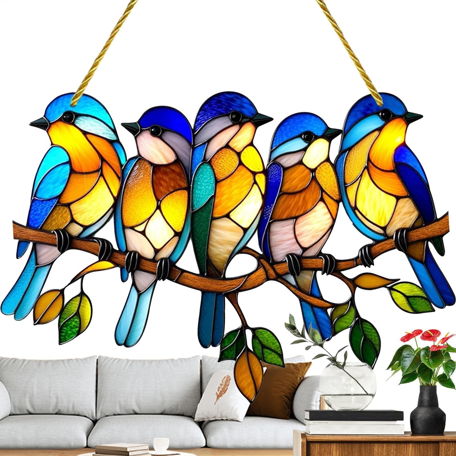 Sherum Spirit Birds, Acrylic Painted Bird Sun Catcher Light Door Window Hanging, Hummingbird Turtle Butterfly Feathers Suncatchers for Window Hanging, Christmas Decoration for Window, Patio, Balcony