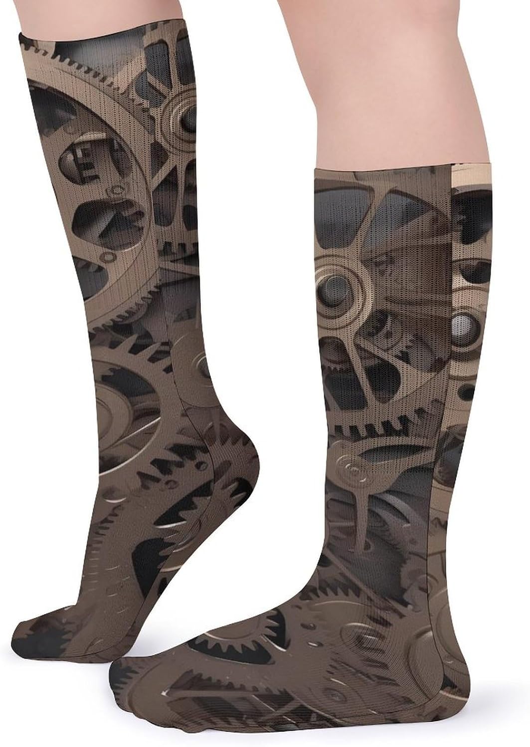 Breathable Crew Sock, Moisture Wicking, Athletic Calf Socks, Cozy | Steampunk Mechanical Gears Compression Socks for Women Men, Lightweight High Work Socks for Business, Casual