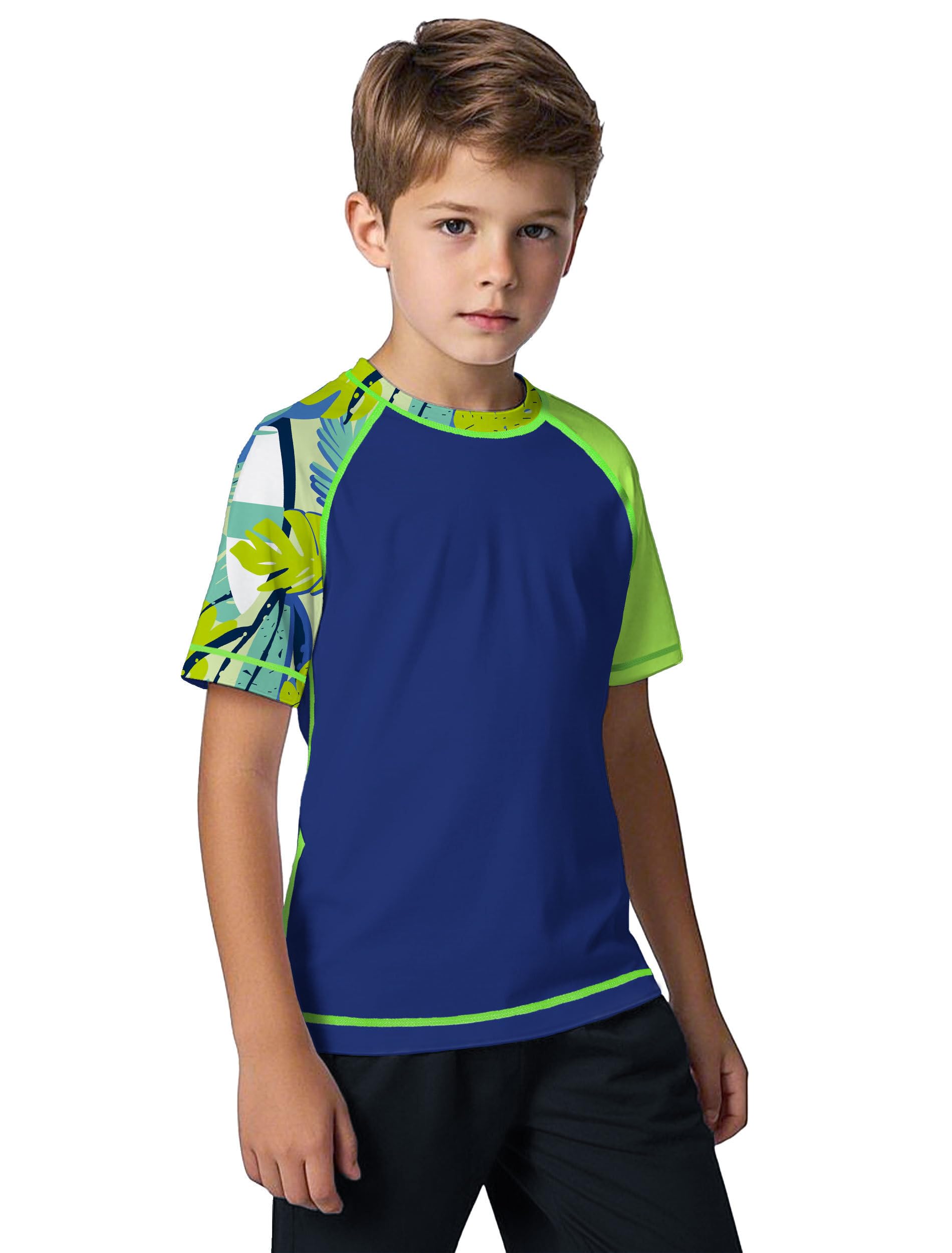 ANGEL CITIZ Jungen Kurzarm Rundhals Badeshirt UV Kinder Rashguard UPF 50+ Schwimmshirt Kinder 125-155