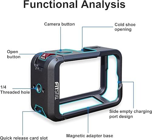 Miniatura 8 de FitStill Jaula de marco de metal de aluminio compatible con DJI Osmo Action 5 Pro Action 4 Action 3, funda protectora rígida de transporte
