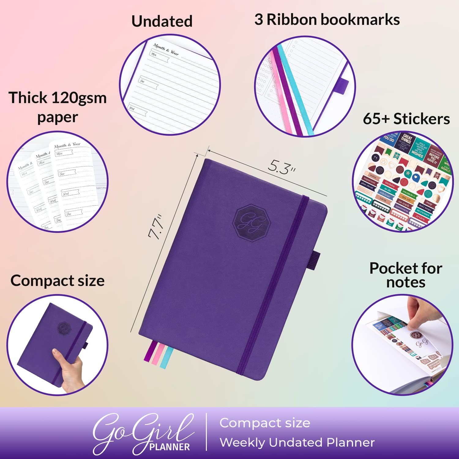 GoGirl Planner for Women, Undated Weekly Agenda Journal, Purple image 2