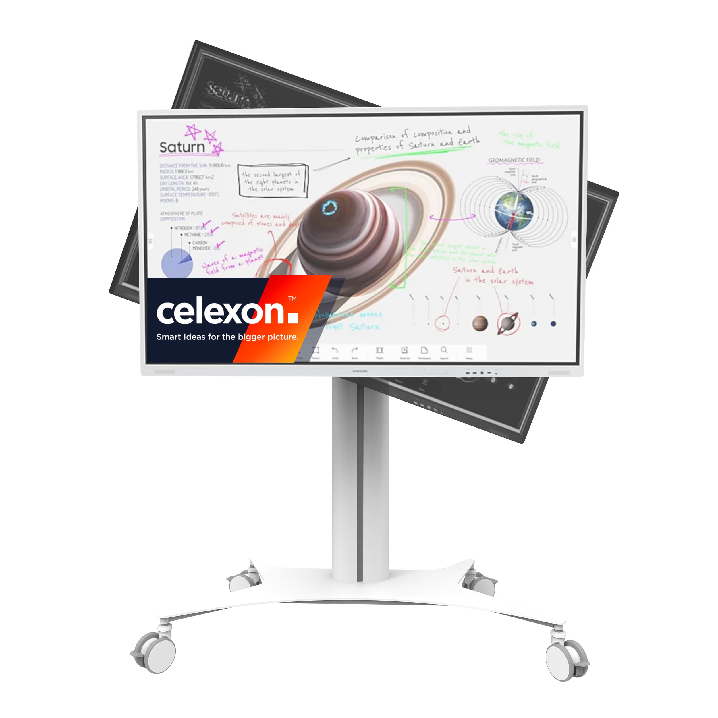 celexon TV/Displayrollwagen Expert +90°-Hochformat-Landscape/Portrait-Ständer Seoul | für Samsung FLIP Modelle WM55 & WM65 | drehbare, höhenverstellbare Halterung, für Digitale Flipcharts von Samsung