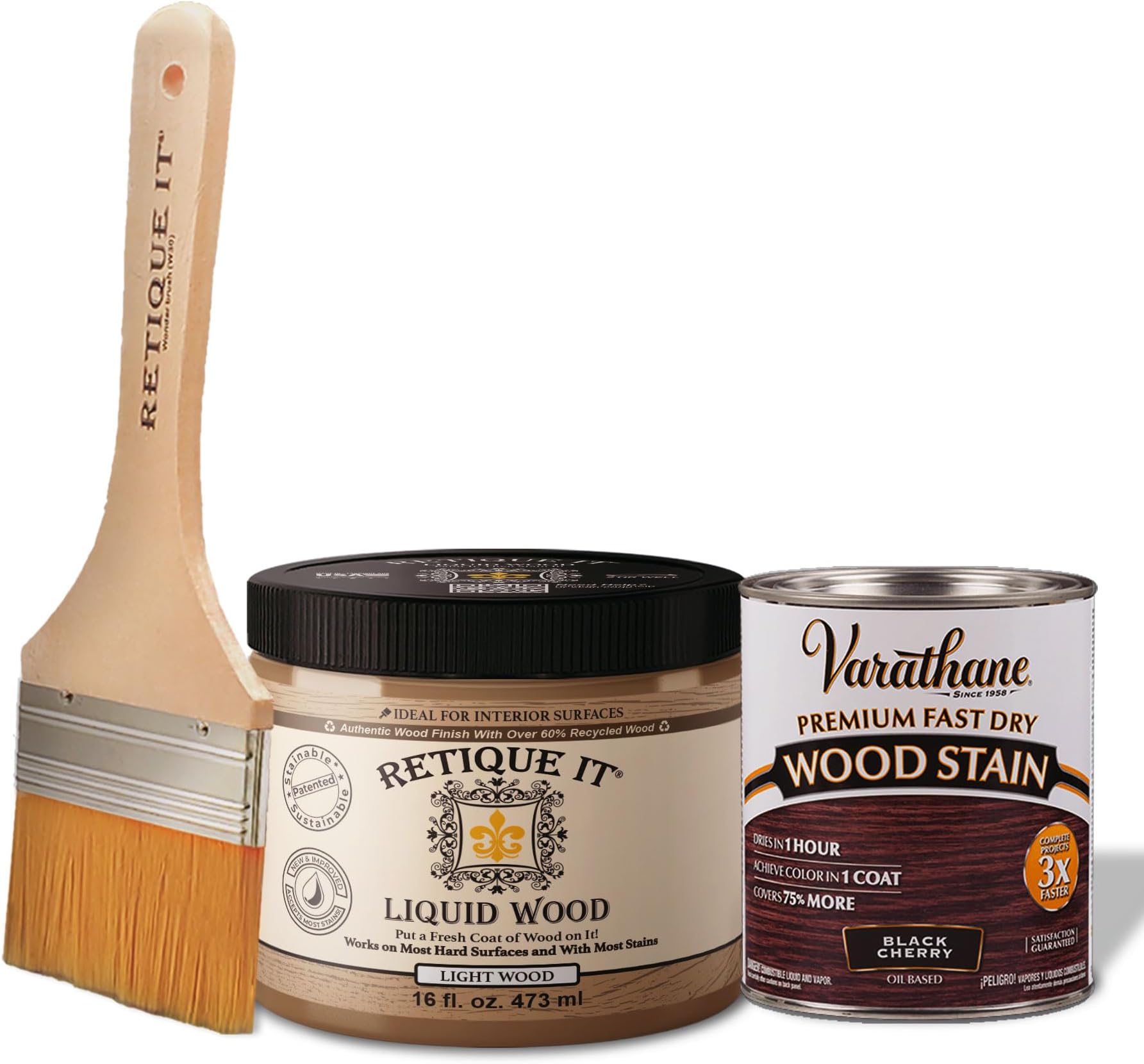 Liquid Wood - Pint Light Wood with Black Cherry Stain - Stainable Wood Fiber Paint - Put a fresh coat of wood on it (16oz LW, Black Cherry)