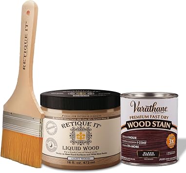 Retique It Liquid Wood - Pint Light Wood with Black Cherry Stain - Stainable Wood Fiber Paint - Put a fresh coat of wood on it 16oz LW, Black Cherry