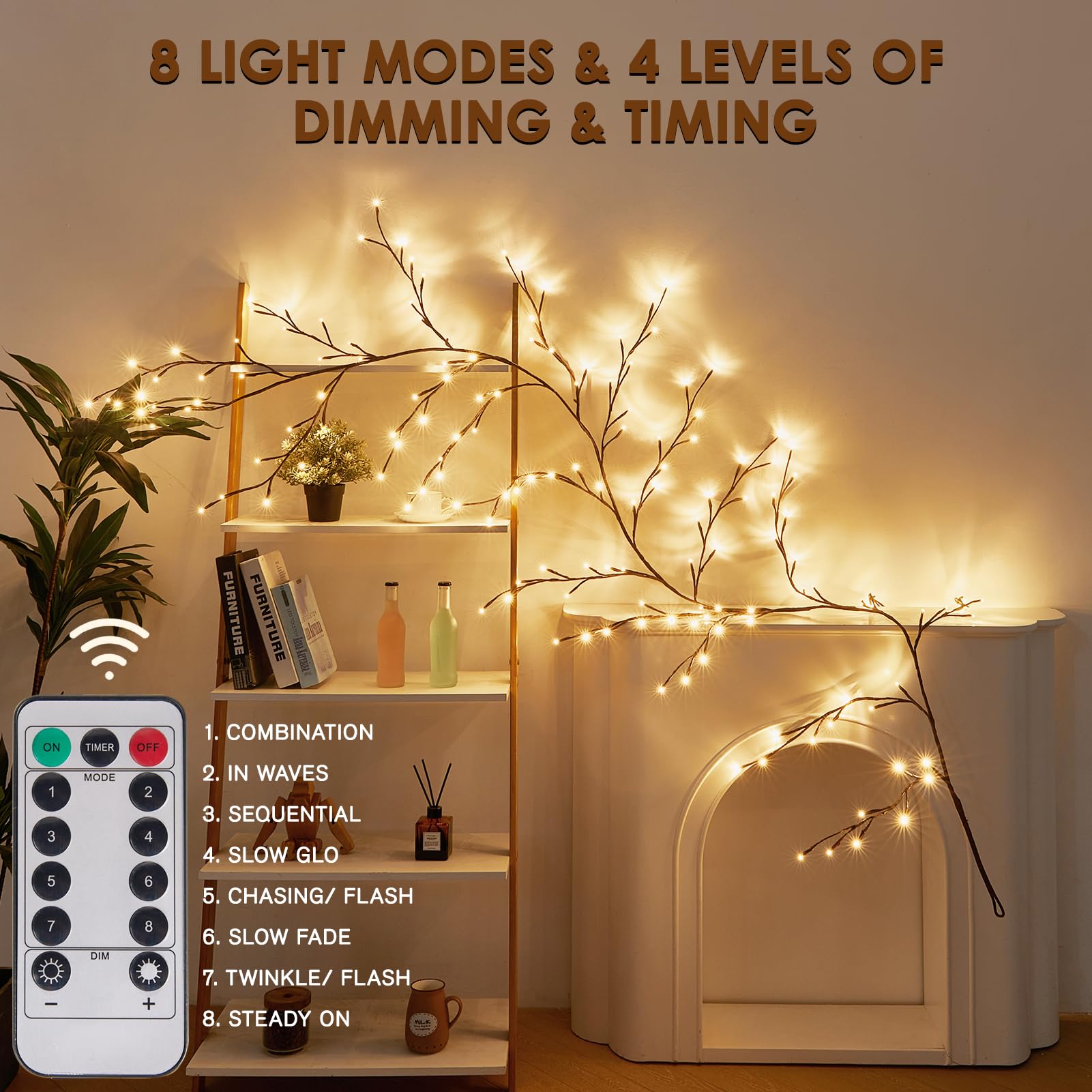 Verzauberte Weidenrankenlichter, 2,8 m, 160 LEDs, Reben für Heimdekoration, beleuchteter Baum für Wände in 8 Modi & Timer, Zweige Lichter für Halloween, Weihnachten, Urlaub, Dekoration, Innenbereich,
