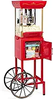 Nostalgia Máquina de fazer pipocas – Carrinho profissional com chaleira de 70 g para até 10 xícaras – Máquina de pipoca vintage estilo cinema – Vermelho