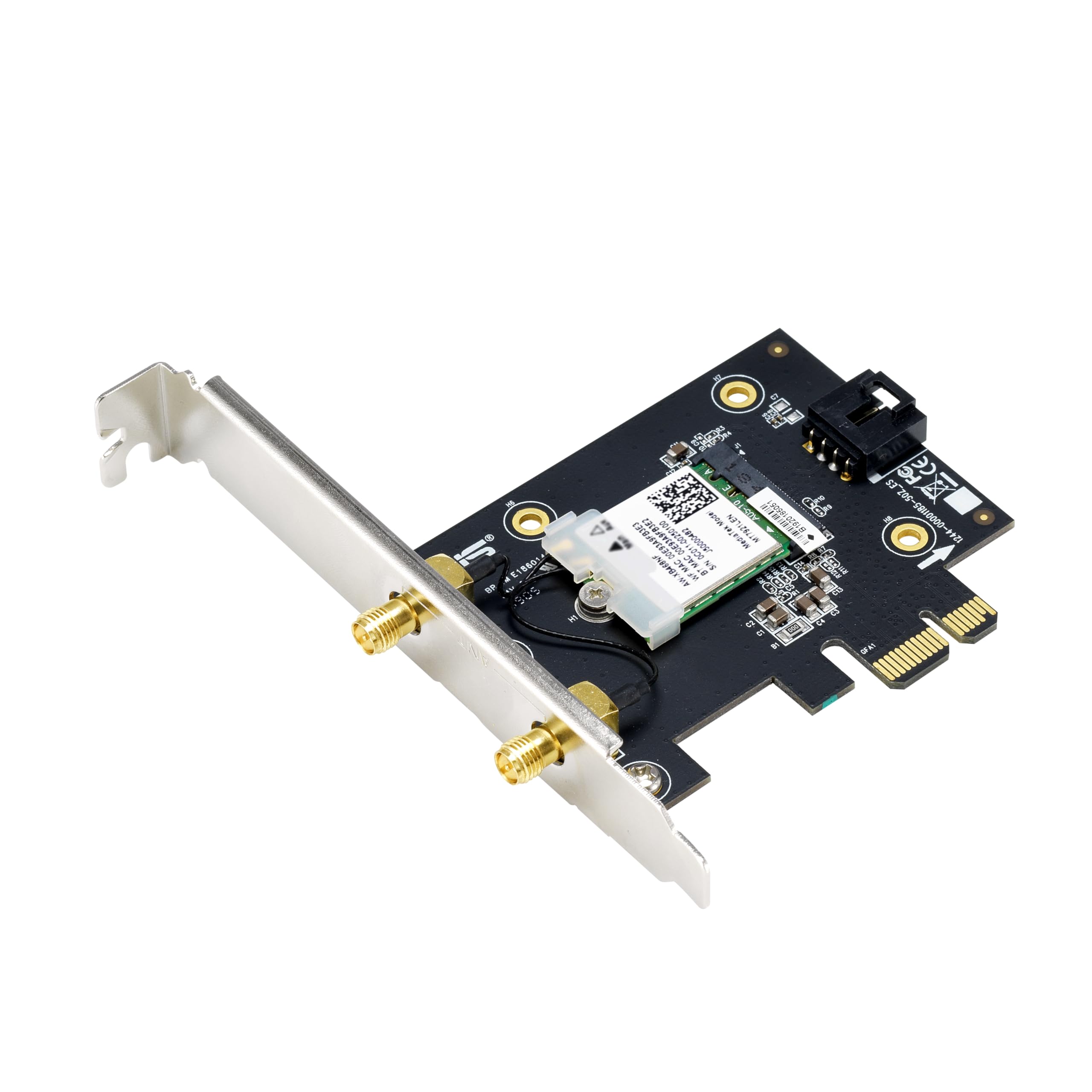 ASUS Adaptateur WiFi AX1800 PCIe (PCE-AX1800) – WiFi 6, Bluetooth 5.2, très faible latence sans fil, 2 antennes externes, prend en charge le débit total de données jusqu'à 1800 Mbps, sécurité réseau