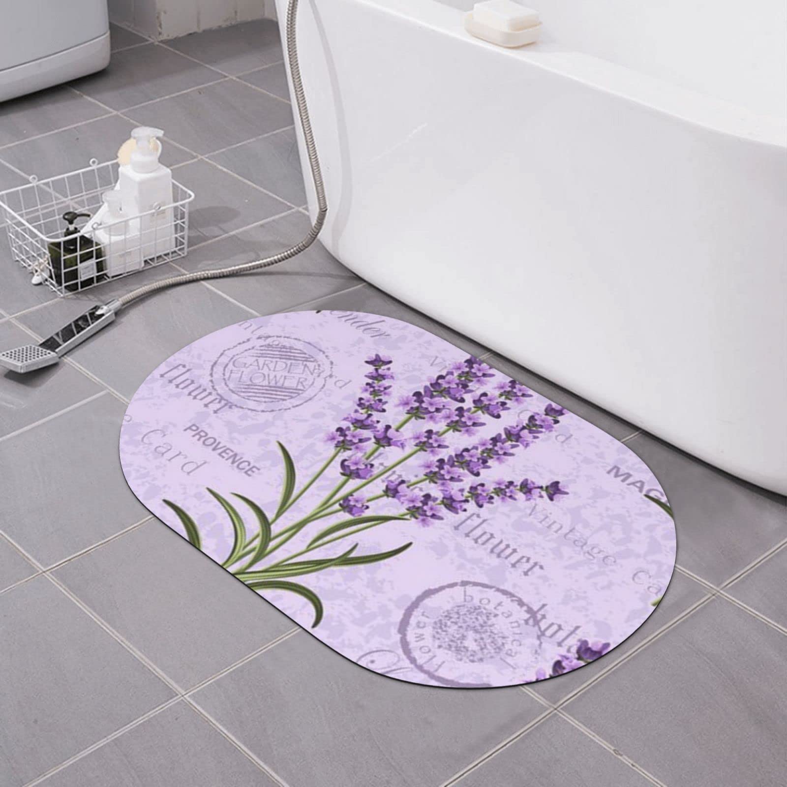 Tapis de bain séchage rapide fini les glissades motif lavande 40x60