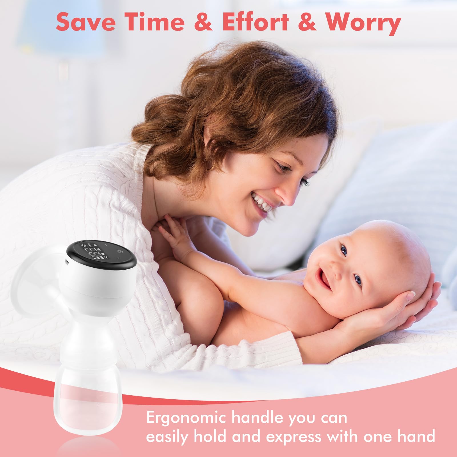 Tiralatte Elettrico, Tiralatte Mani Libere Con Display Lcd, 4 Modalità E 15 Livelli, Tiralatte In Silicone Silenzioso E Indolore, Per Casa E In Viaggio Con Biberon Da 180 Ml, Tettarella