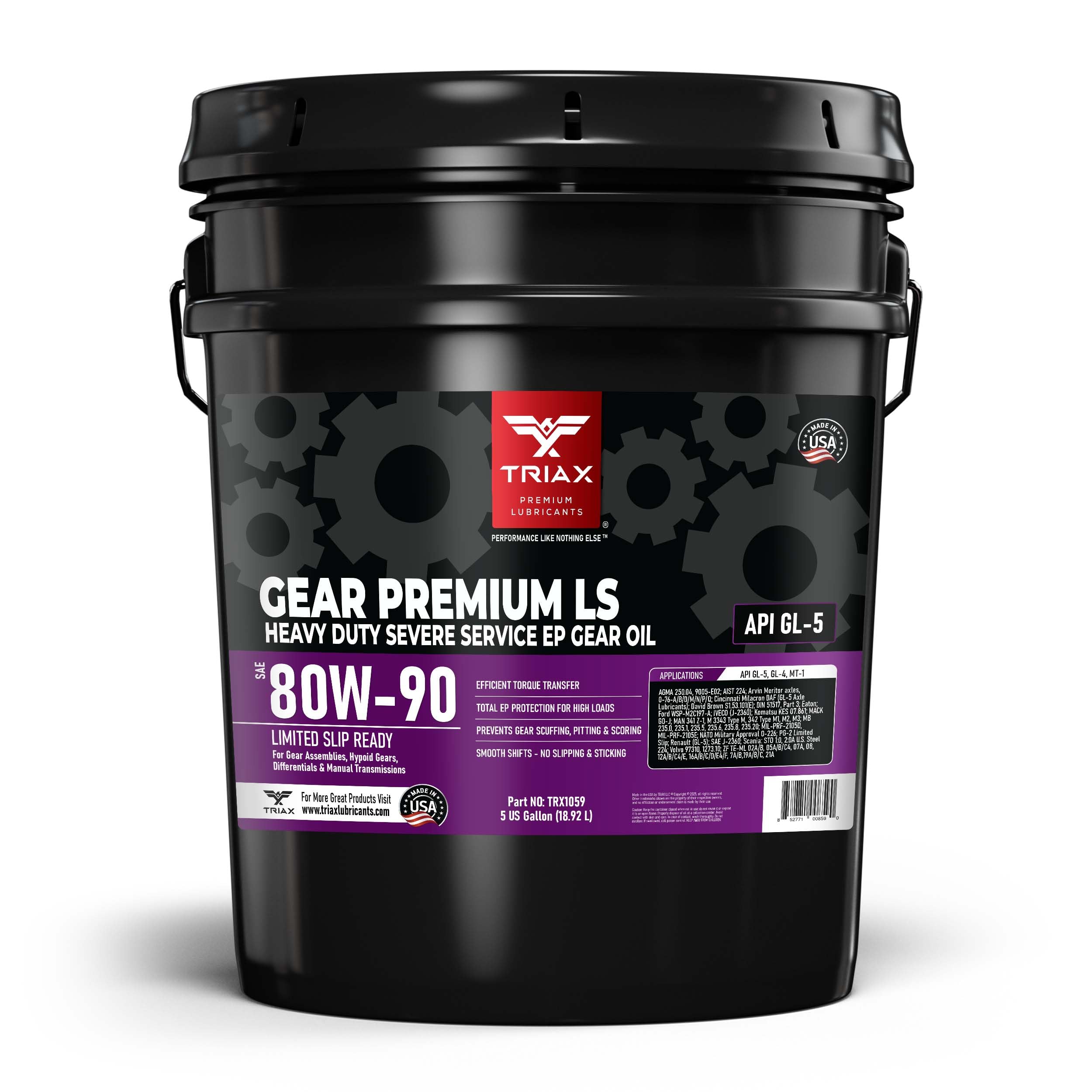Gear Premium LS 80W-90, GL-5 Limited Slip Ready, Manual Transmissions, Hypoid Gear Systems, Differentials, NATO Military Approved, Widest OEM Specification Range (5 Gallon Pail)