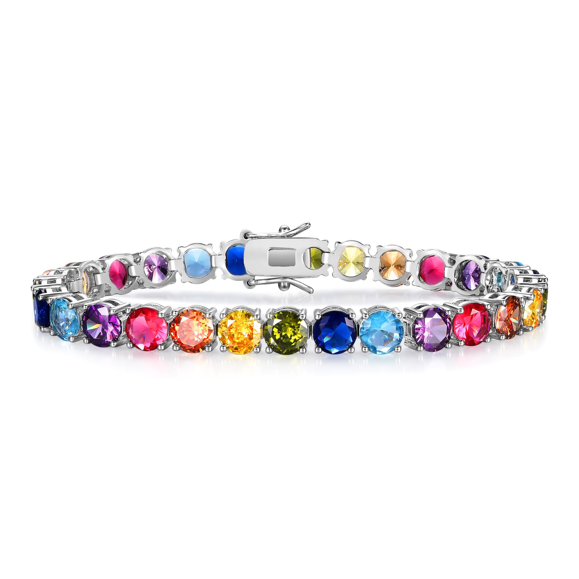 Gemsme 6.0mm Colored Cubic Zirconia Tennis Bracelet for Women, 6MM 18K White/Yellow Gold Plated Cubic Zirconia Rainbow Tennis Link Bracelet