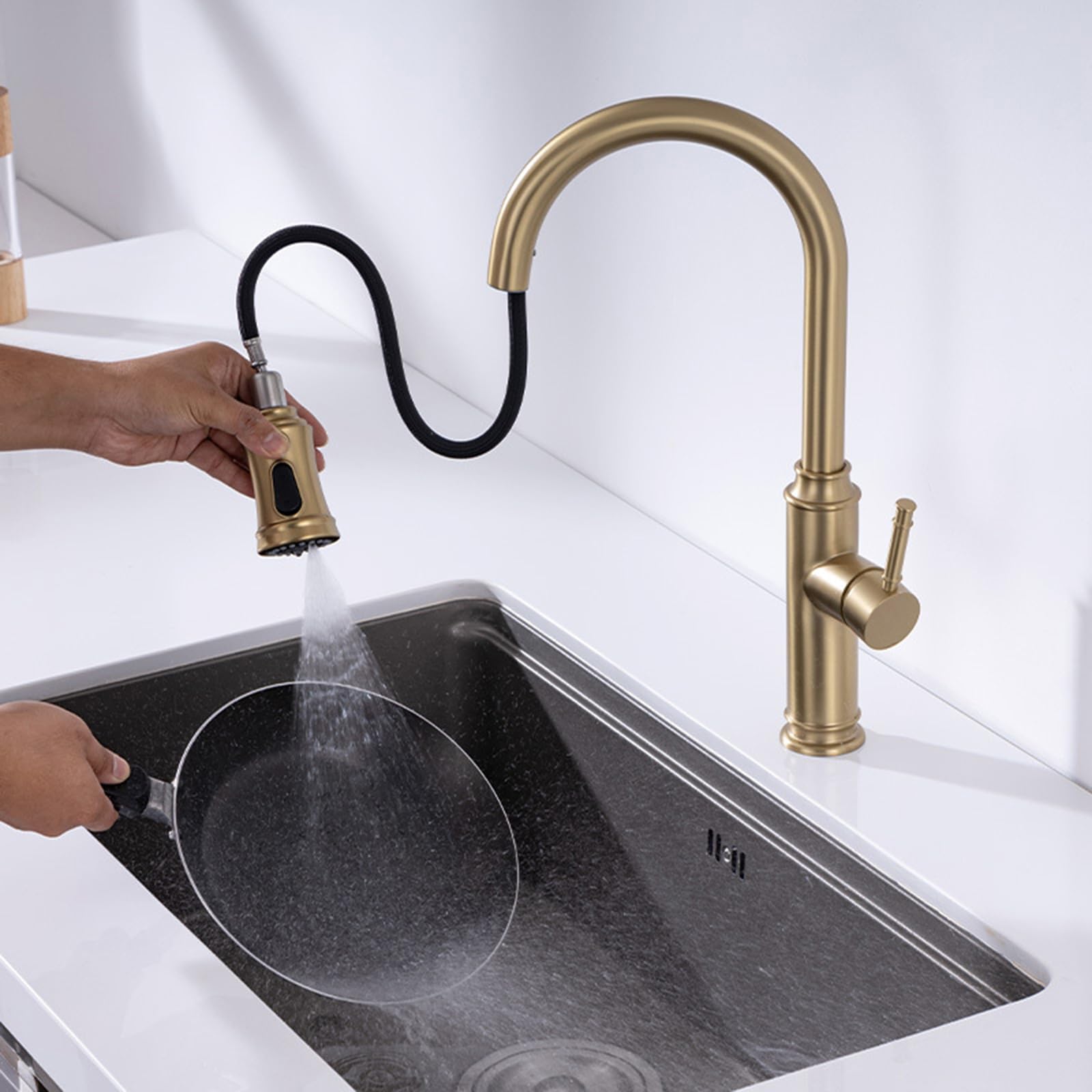 Grifo de cocina extraíble con cabezal giratorio de 360 grados
