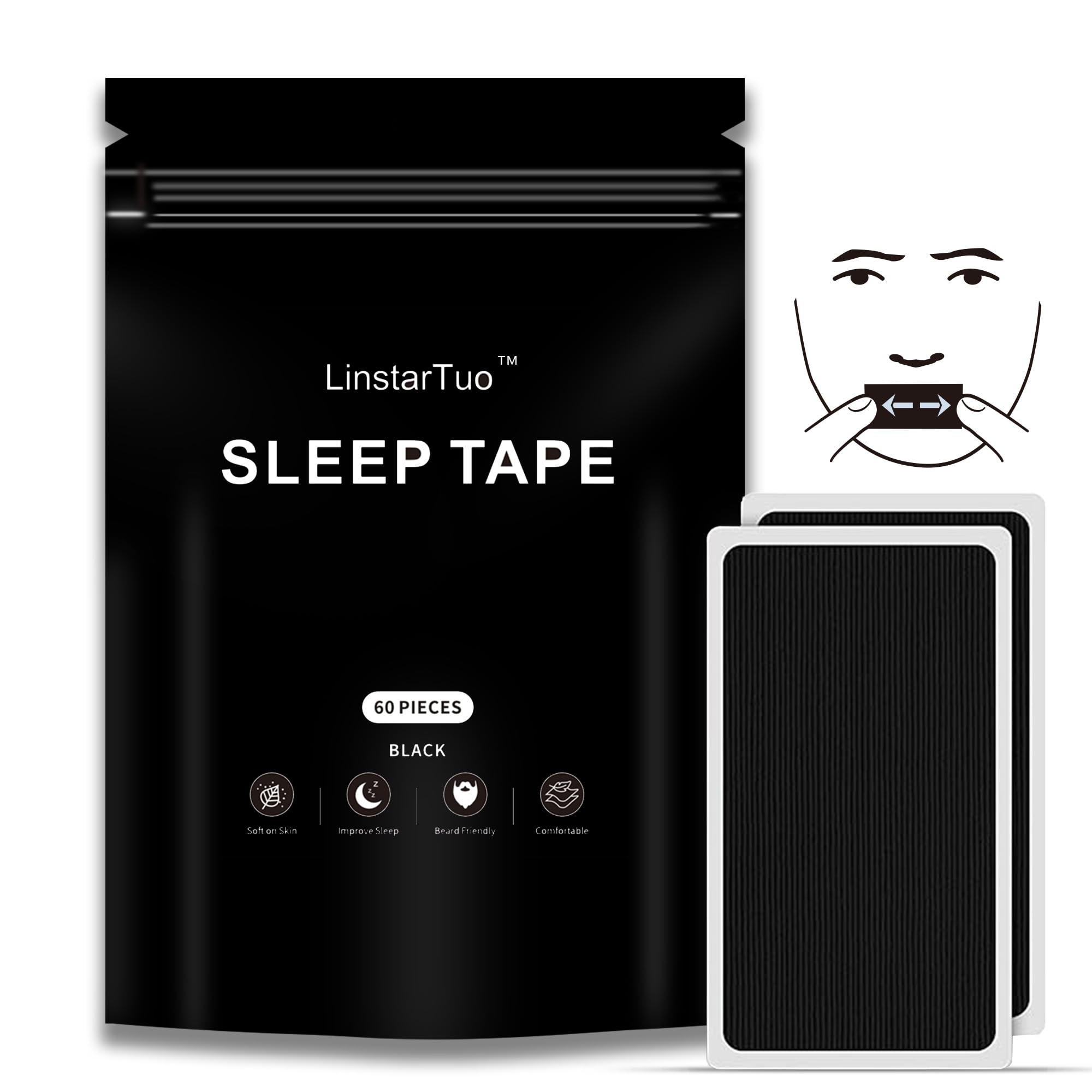 Cerotti Bocca Grandi per Dormire,Mouth Tape for Sleeping,Confezione da 60 Pezzi (9x5 cm), Ipoallergenico e Delicato sulla Pelle, Adesione Moderata, Anti-Russamento, Adesivo Sicuro con Barba