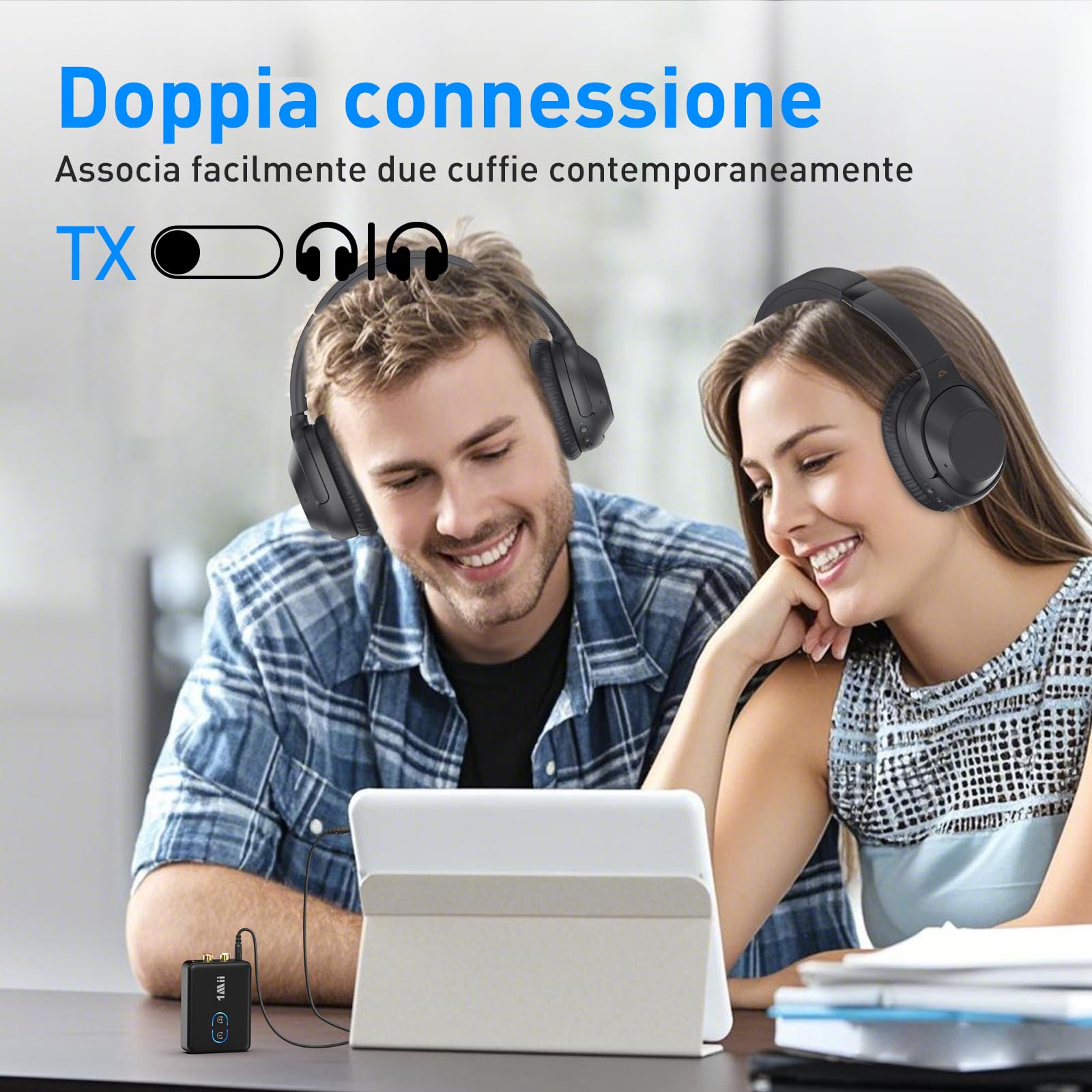 1Mii Trasmettitore Ricevitore Bluetooth 5.3 per TV, Adattatore Audio HiFi con RCA e Jack AUX 3.5mm, aptX Bassa Latenza/HD, Controllo Volume, Dual Link per 2 Cuffie, PC, Stereo
