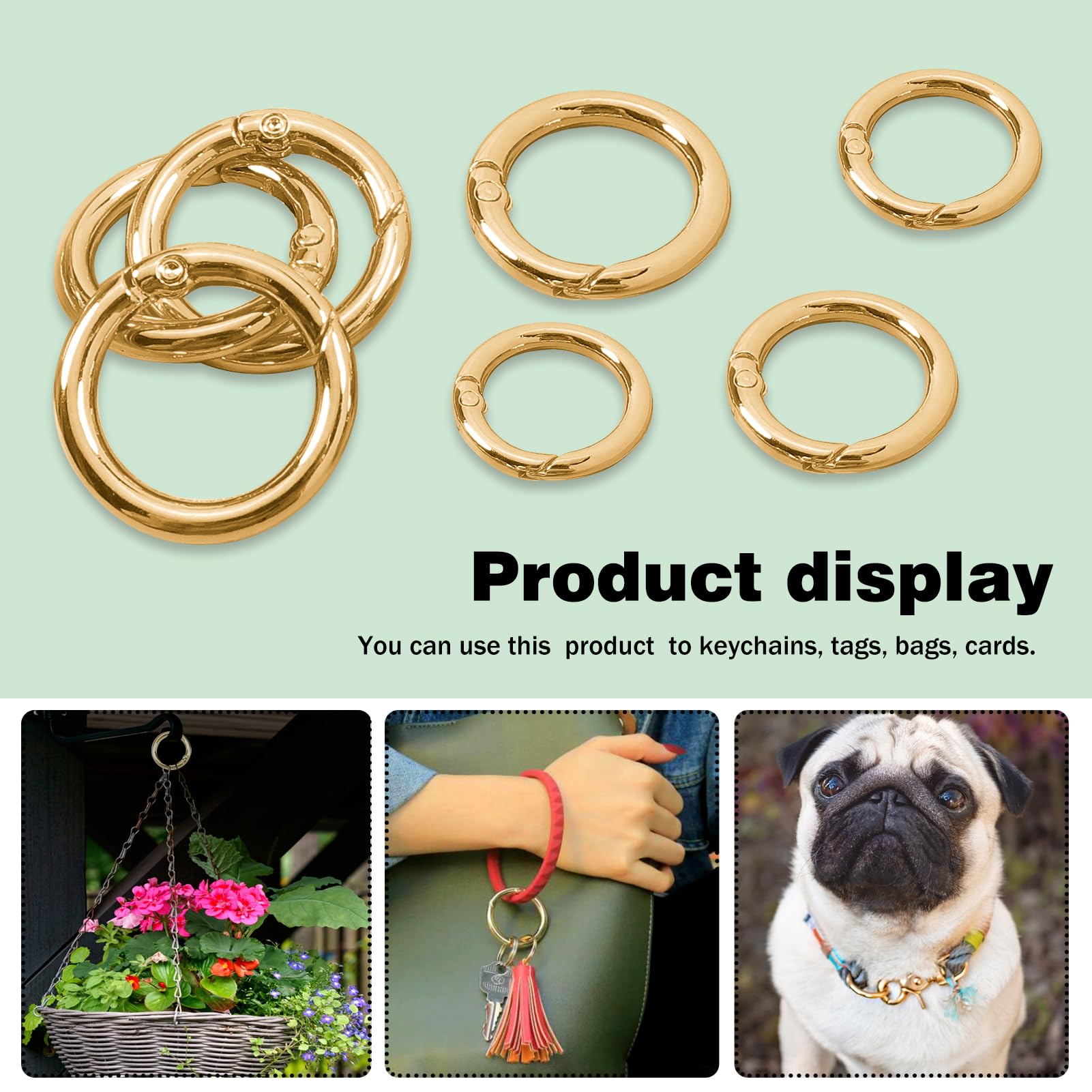 TOAOB Pack of 20 Carabiner Rings, Zinc Alloy, Gold, 20/25/30/35 mm, 20 Pieces - Image 4