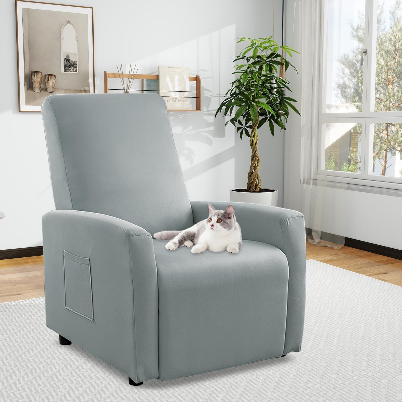 Bocguy Copripoltrona Relax Reclinabile, Copripoltrona 1 Post Poltrone Relax Elettriche, Copridivano Impermeabile. Rivestimento Elasticizzato con Tasche, Rivestimento per Poltrona (Light Gray)