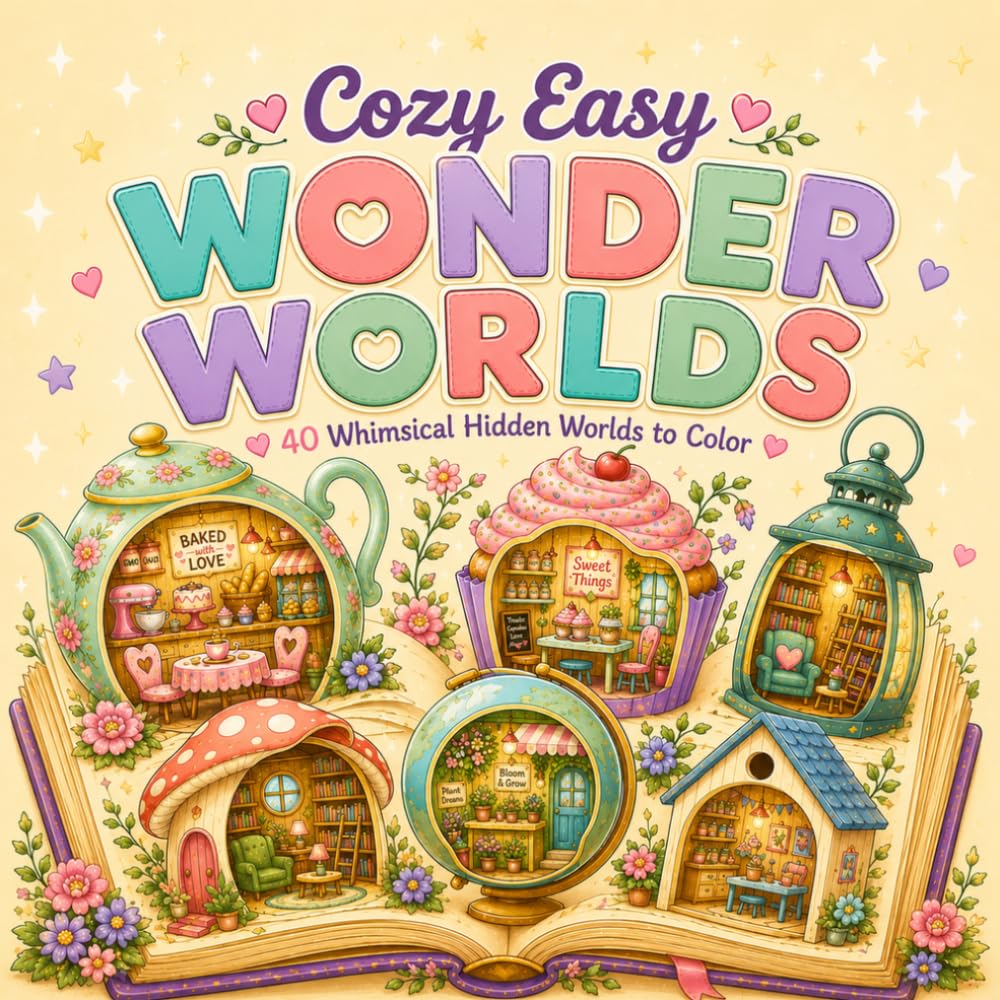Cozy Easy Wonder Worlds: 40 Whimsical Hidden Worlds to Color with Bold and Easy Designs for Adults, Teens, Seniors, and Beginners: 40 Whimsical Hidden ... for Adults, Teens, Seniors, and Beginners