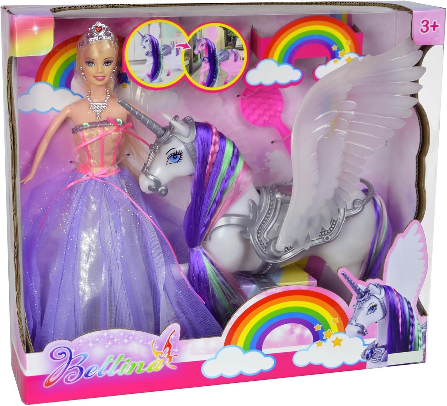 Photo 1 of ***MISSING PARTS*** BETTINA Color Change Unicorn and Fairy Tale Princess Doll, W/Mane Brush, Girls' Unicorn Doll Toys Gifts, Presents for Girl Kids Aged 3+, Rainbow Braided Hair Horse Princess