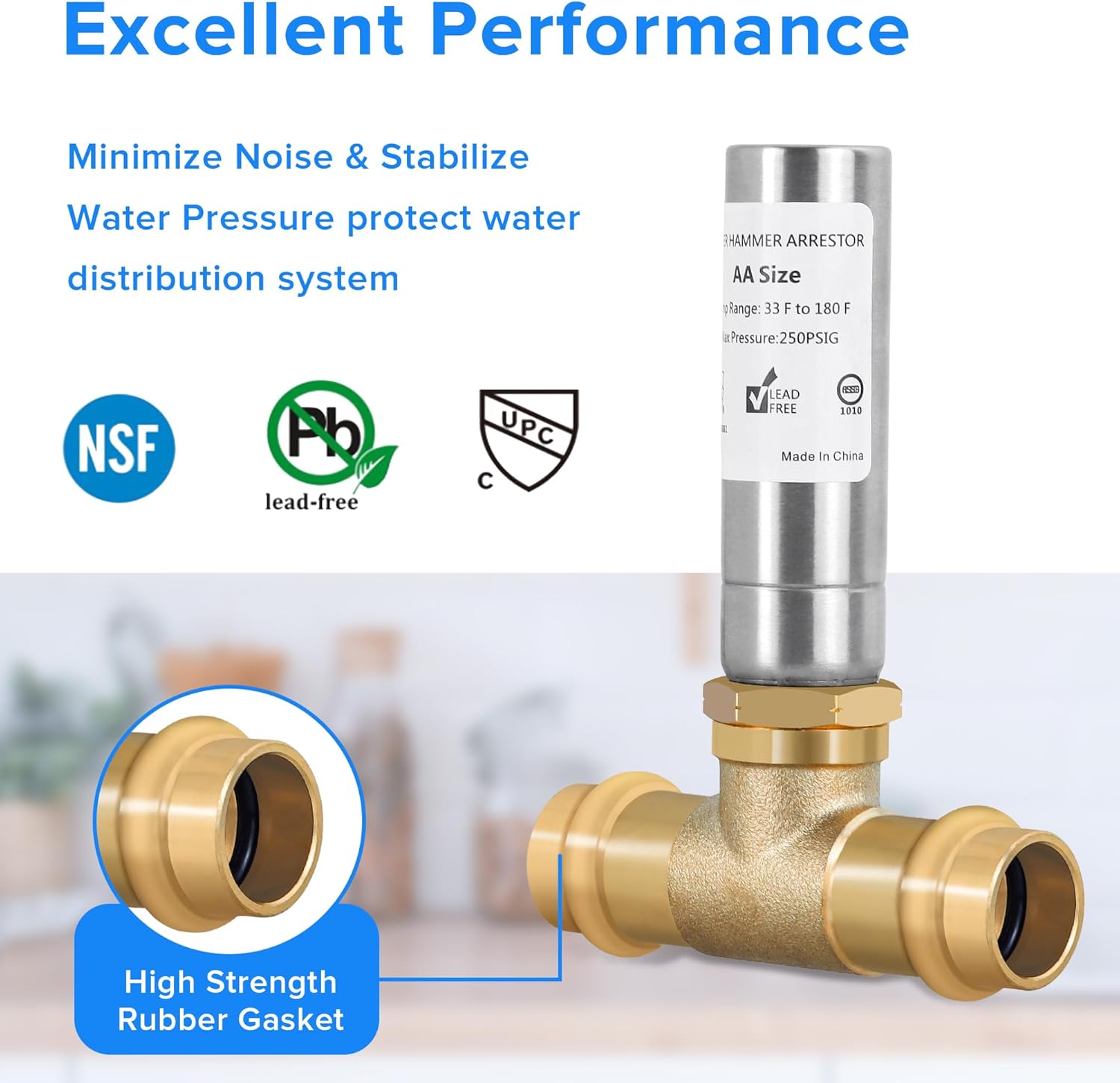 Propress Water Hammer Arrestor (2-Pack) - 1/2" Copper Press Connection, Tee, Stainless Steel - Reduce Pressure and Noise