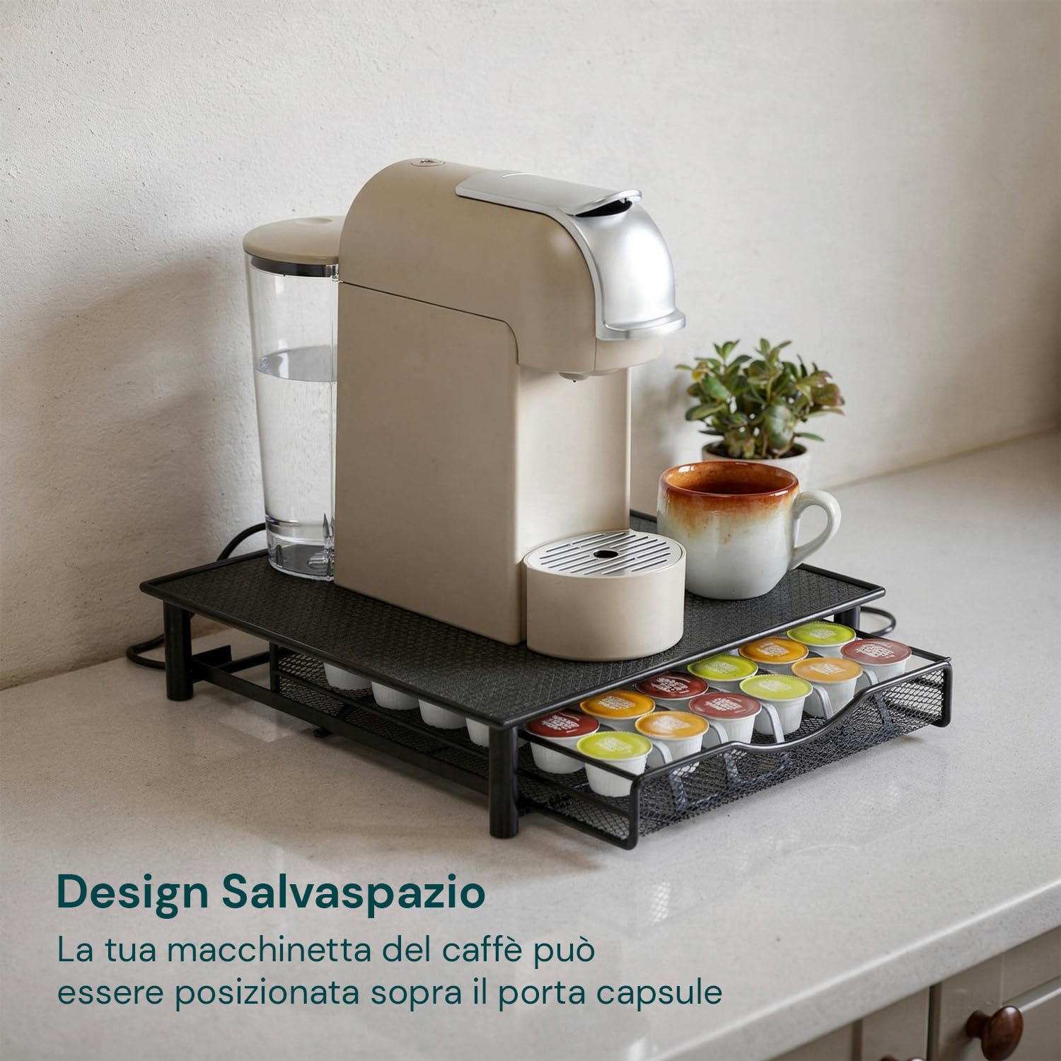 Avilia - Porta Capsule in Acciaio Inox 36 Posti con Cassetto Estraibile per Capsule Ø54 mm, Supporto Salvaspazio per Macchina da Caffè, Design Moderno per Cucina e Ufficio