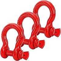 Bekith 3 Pack 3/4" D Ring Shackles - 28.5 Ton (57K Lbs) Heavy Duty Tow Shackles for Winch, Recovery, Off-Road - Red, Unbreakable