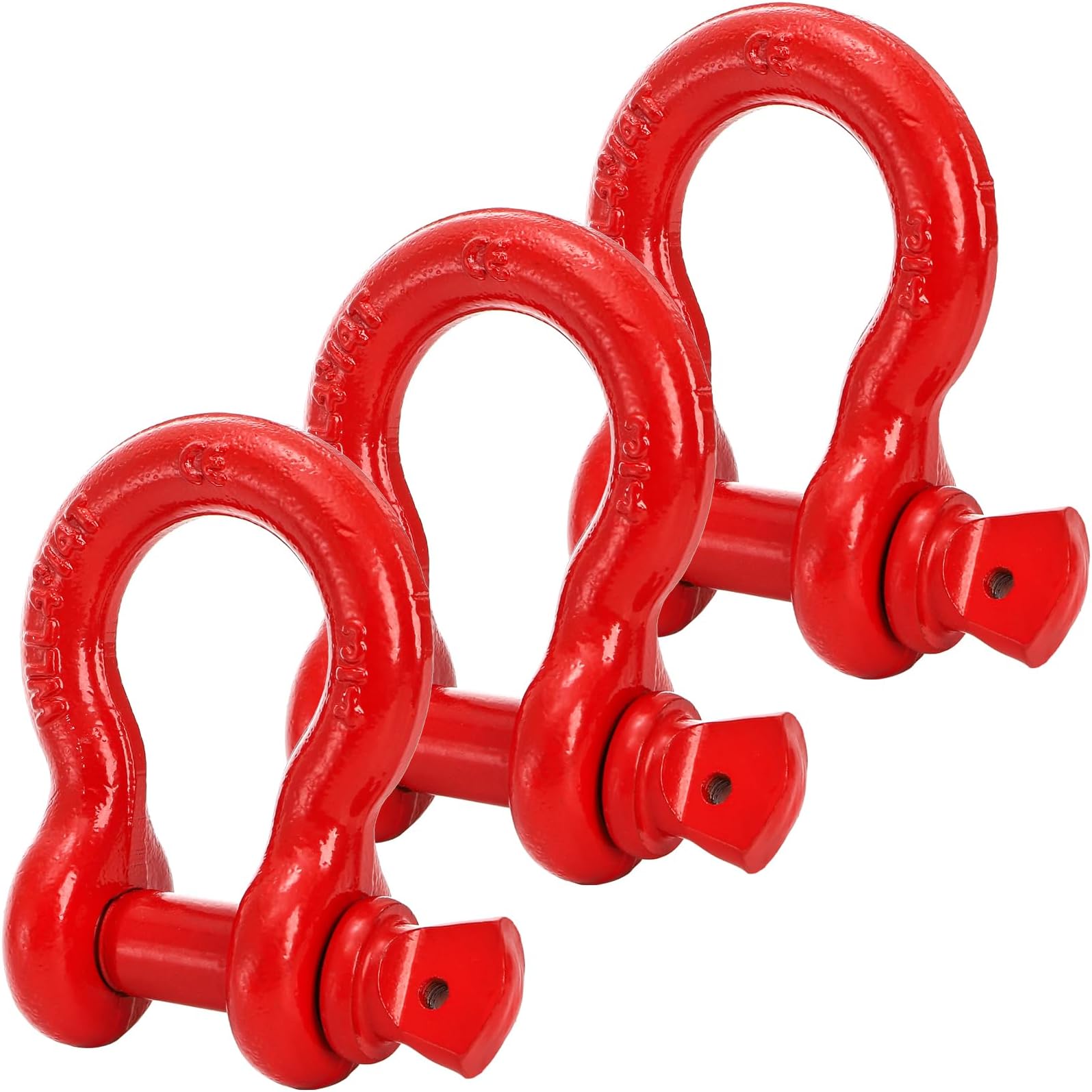 3 Pack D Ring Shackles - 3/4" Rugged Unbreakable Heavy Duty Tow Shackle for Strap, Winch, Vehicle Recovery - 28.5 Ton (57,000 Lbs) Maximum Break Strength, Red