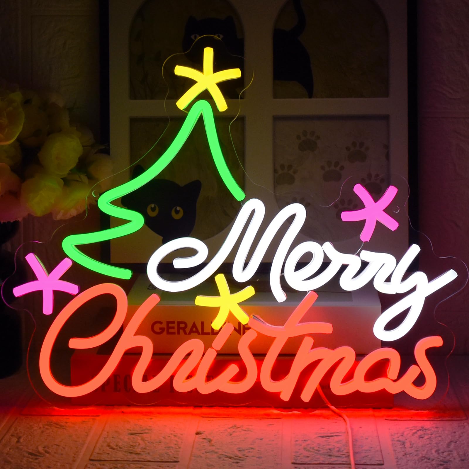 UExnkj-Y Merry Christmas Neon Sign Christmas Tree Neon Light Christmas Neon Sign Dimmable USB Light Signs for Home Living Room New Year Christmas Party Holiday Decoration