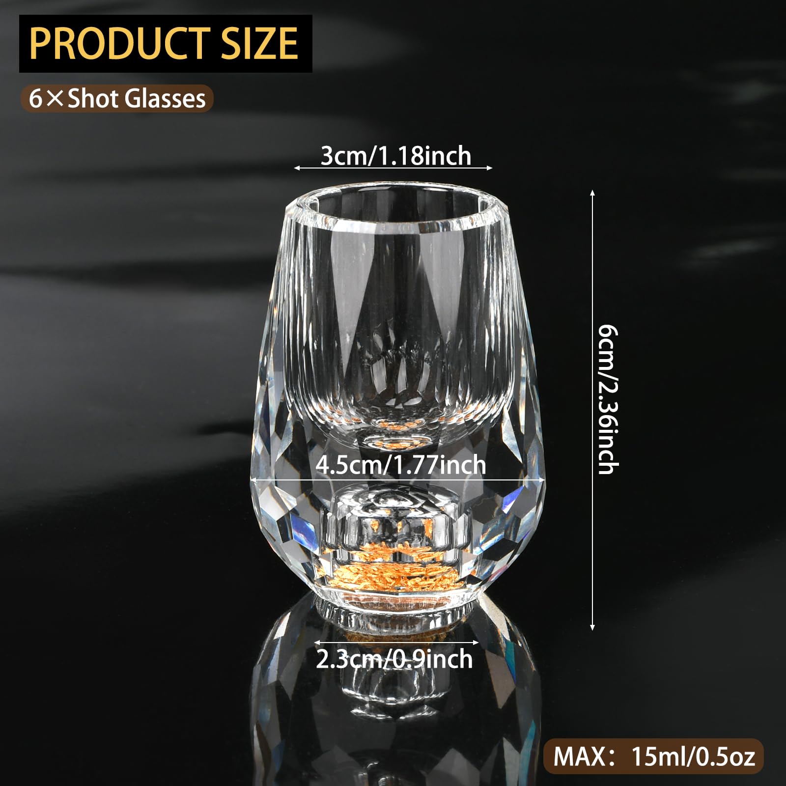 BSDLZCH Crystal Shot Glasses Set of 6, 15ml Reusable Gold Glass with Heavy Base, Decorated with 24K Gold Leaf Flakes - Image 2