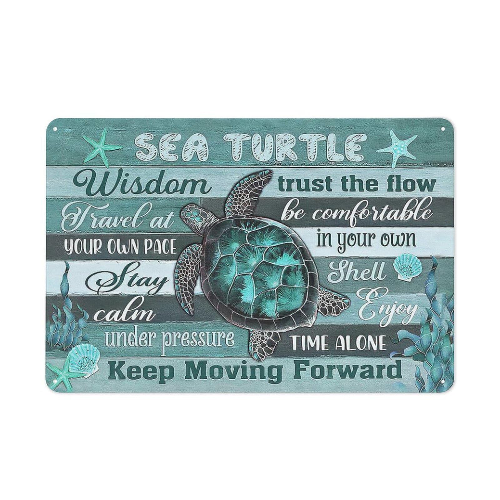 Sitrmgh Sign Retro Metal Tin Teal Sea Turtle Bathroom Decor Wall Art Sea Turtle Wisdom Inspirational Quotes Starfish Beach Ocean Home Kitchen Parlor Wall Decor 8X12 Inch