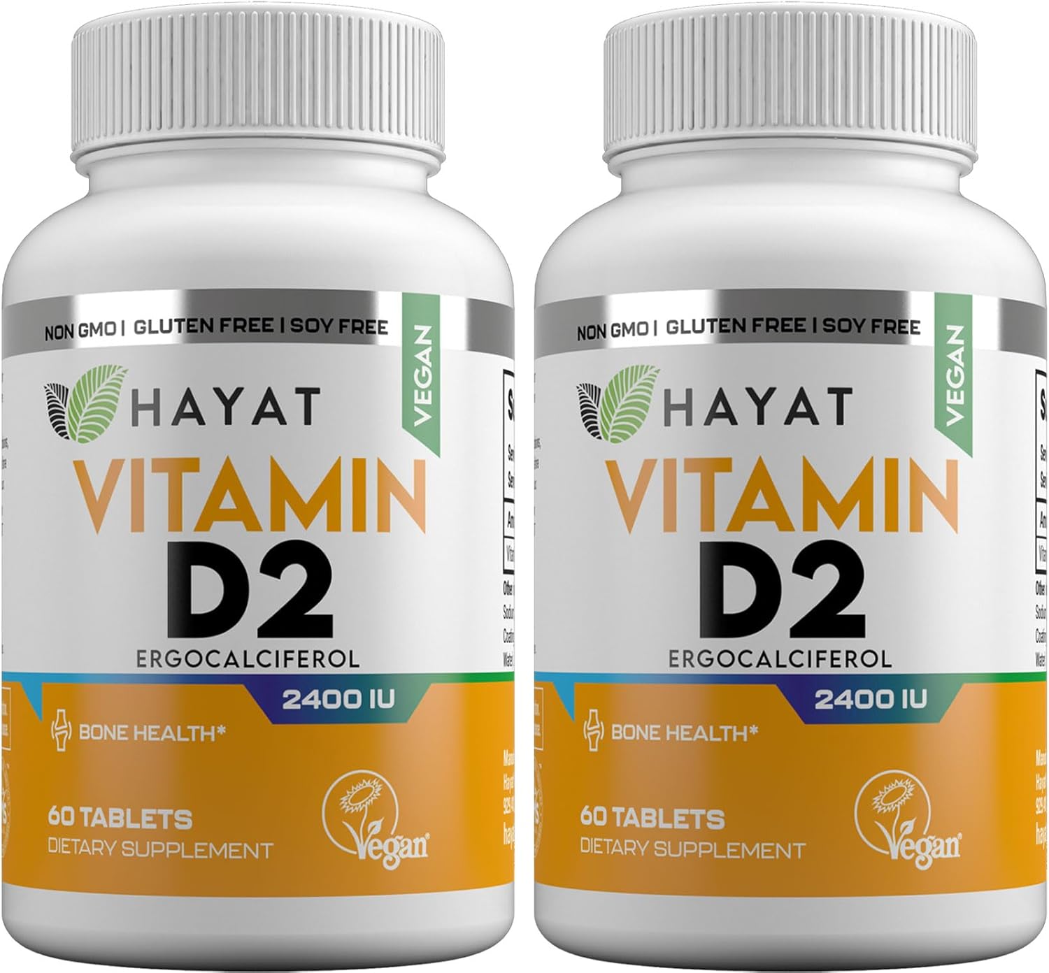 HAYAT Vitamins Vegan Natural Vitamin D 2400 IU, D2, Certified Halal (Pack of 3)