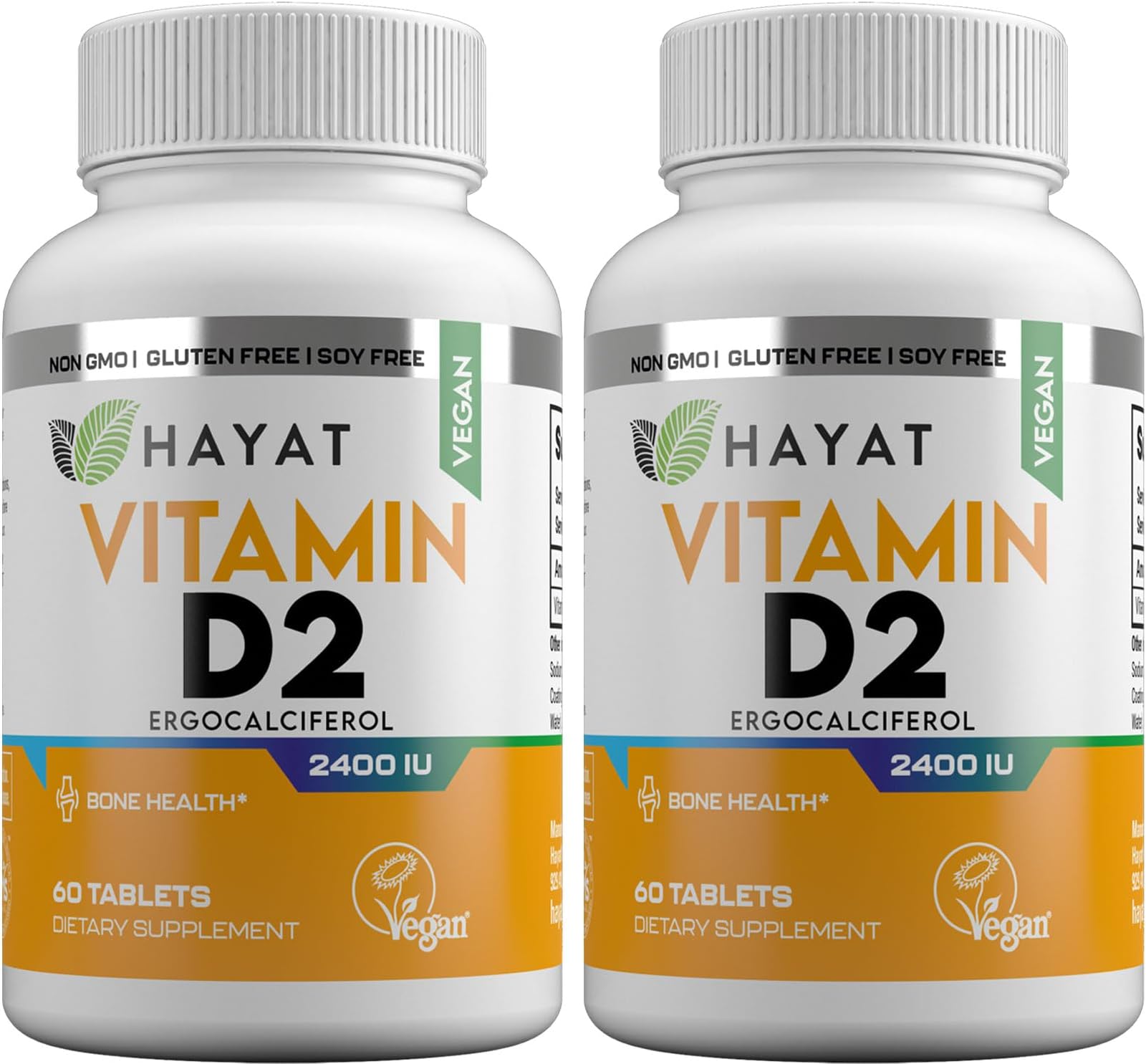 HAYAT Vitamins Vegan Natural Vitamin D 2400 IU, D2, Certified Halal (Pack of 2)
