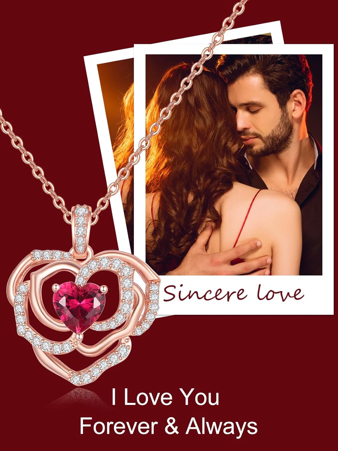 Dreamboat Rose Necklace for Women Flower Heart Necklace Heart Pendant Sterling Silver Valentines Day Gifts for Her Jewelry - Image 5