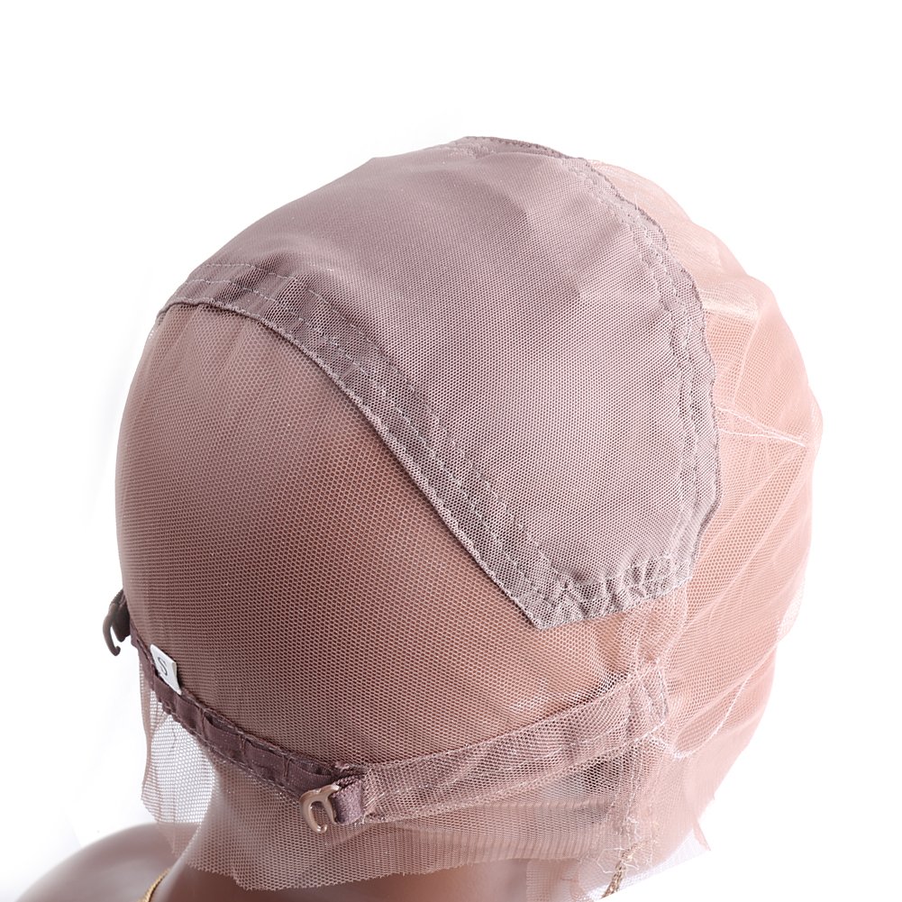 Bella Hair Full Lace Wig Cap with Adjustable Straps for Making Wigs, Medium Brown Swiss Lace with Stretch Panel at Crown (Small Size Cap)
