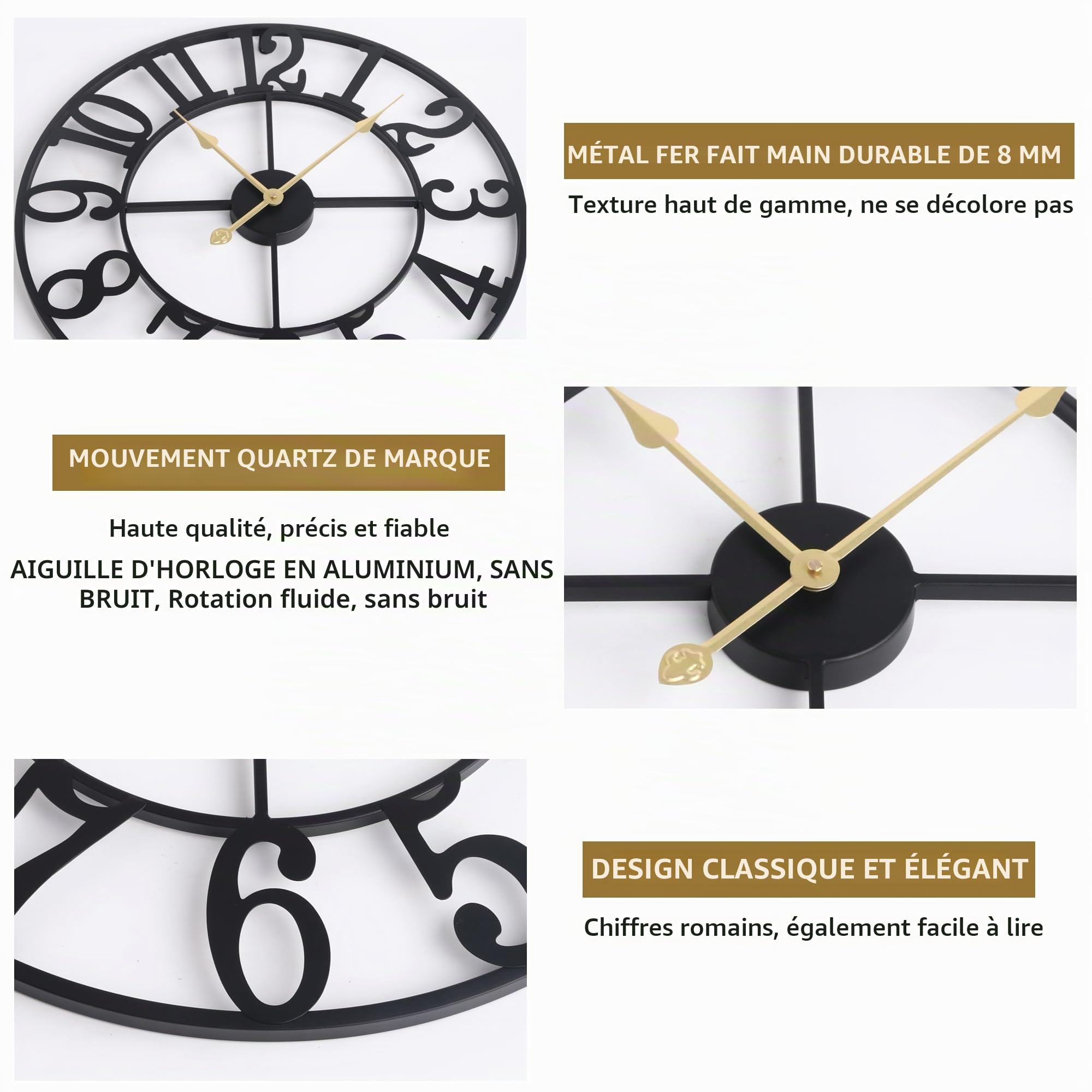 Horloge Murale Design Moderne Silencieuse Grande XXL 40-100 cm Salon Cuisine Bureau