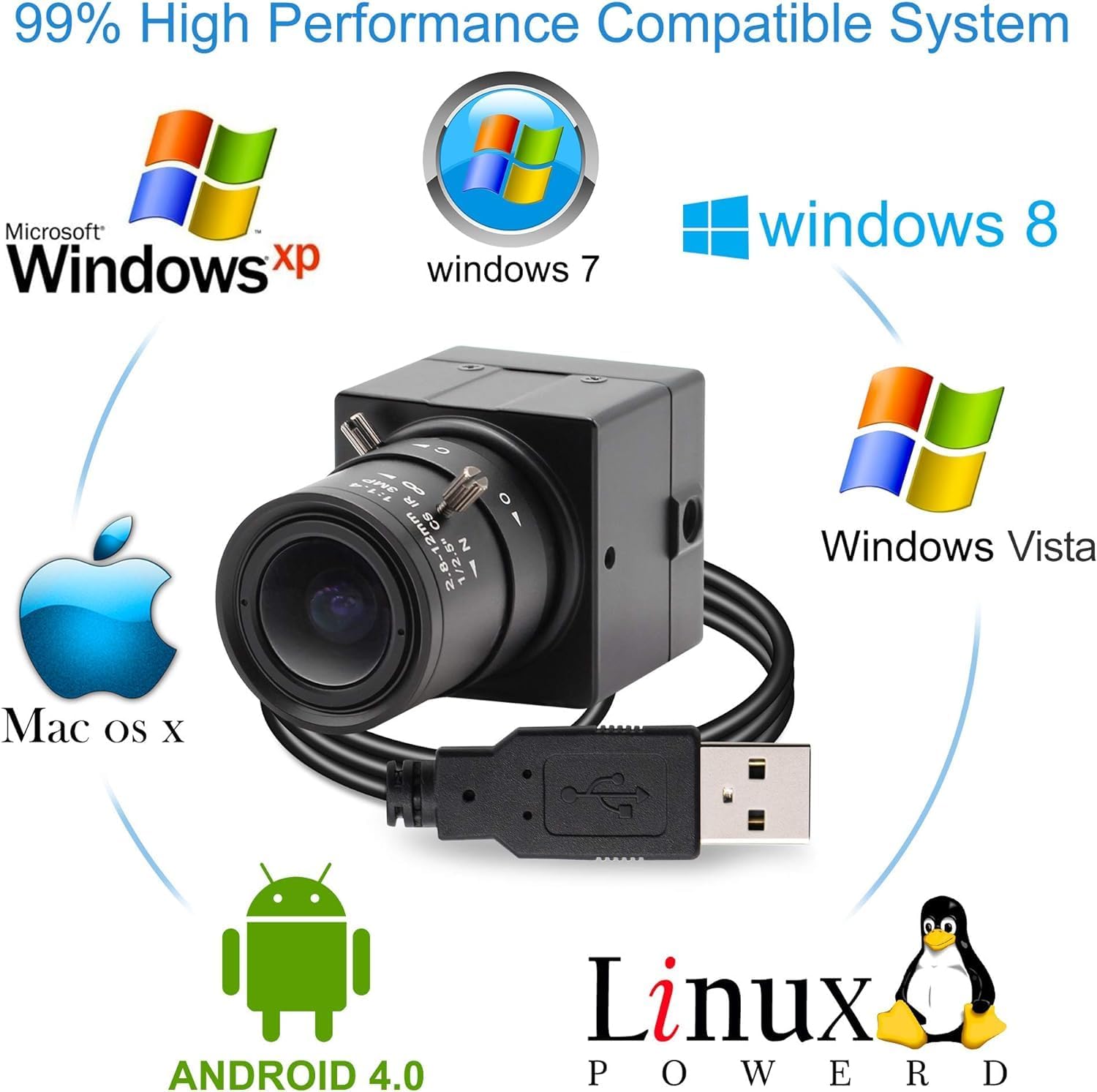 1080P USB Webcam 2MP HD Web Camera Low Illumination 0.01Lux USB2.0 Camera, H.264 High Definition IMX322 Webcam with 2.8-12mm Varifocal Lens