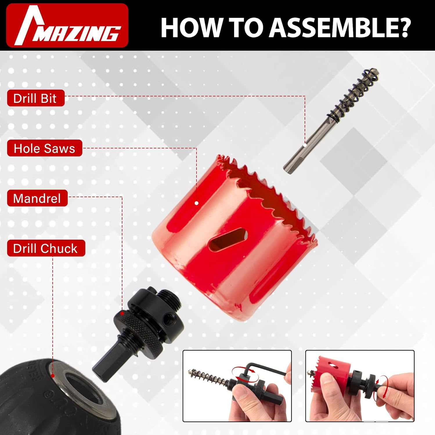 MAZING 26PCS Bi-Metal Hole Saw Kit, Hole Saw Set with 3/4" to 2-1/2" (19mm-64mm) Saw Blades, Hole Cutter with Carrying Case, Ideal for Steel, Aluminium, Wood, PVC