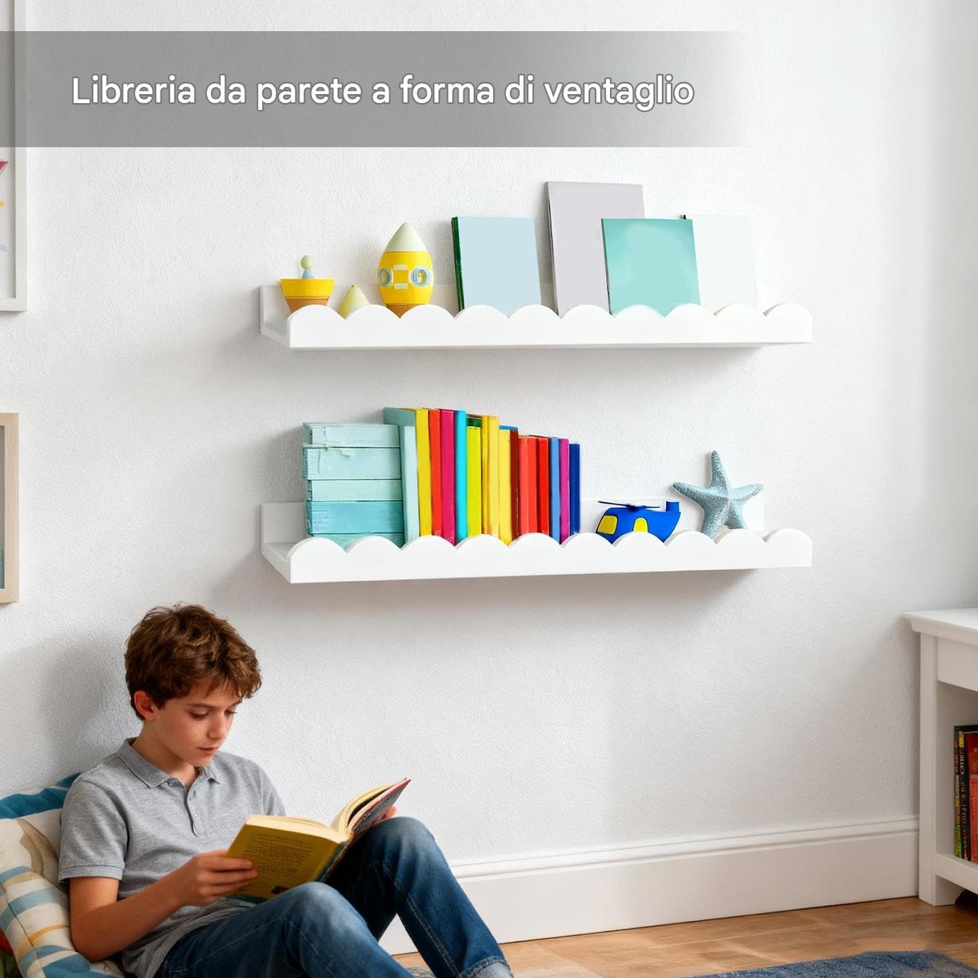 Librerie Galleggianti per Libri 2 Pezzi in Legno per Parete Camera Bambini Bagno