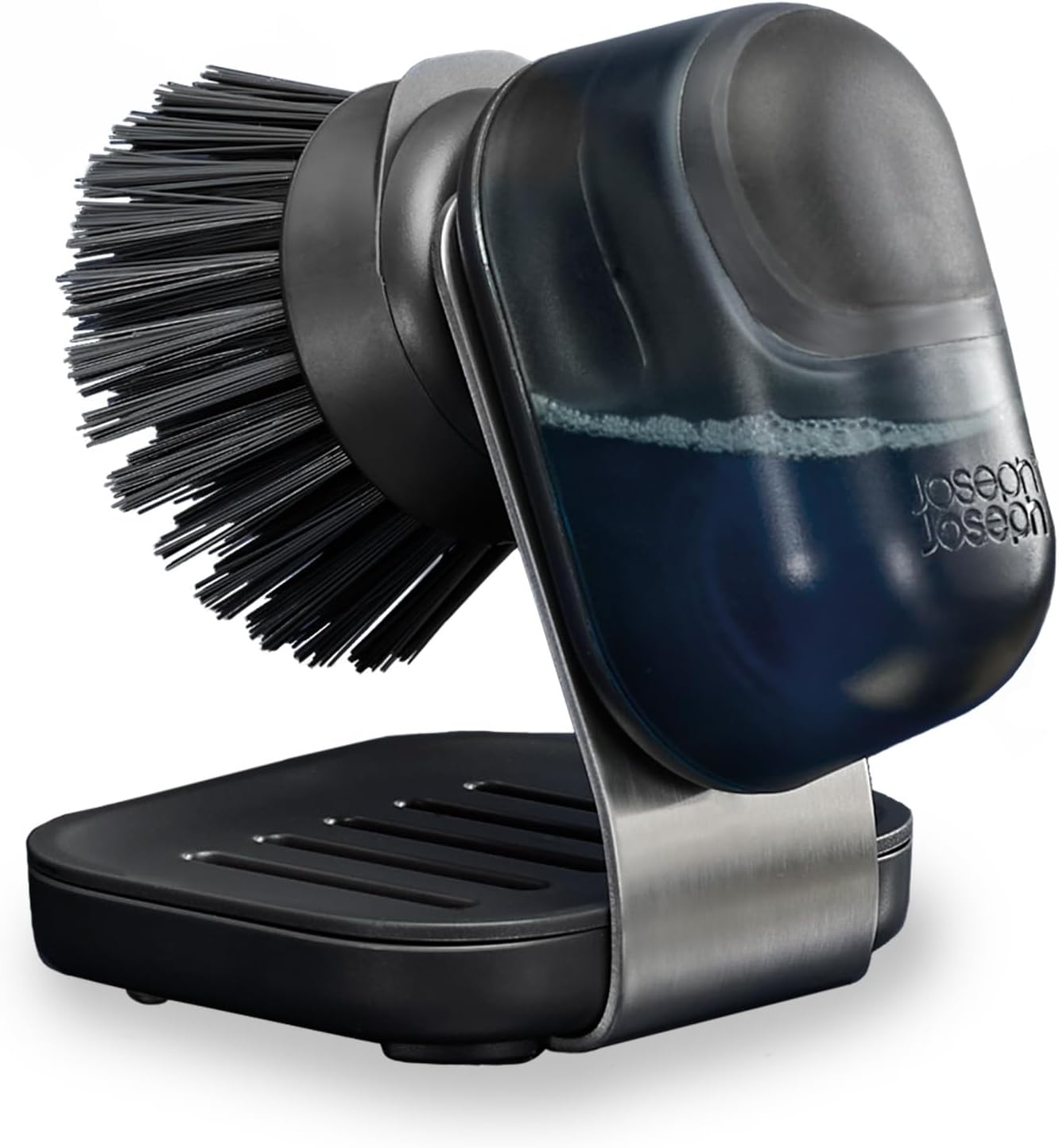 Joseph Joseph SinkTech Soap-Dispensing Palm Brush with Replaceable Head and Stainless-Steel Stand Drip Tray