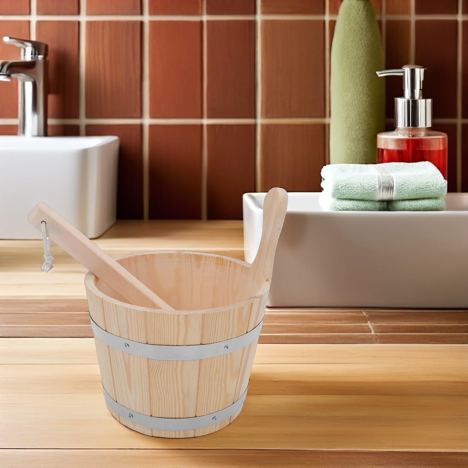BESPORTBLE Holz-wasserschöpfer Saunafass Mit Schöpfkelle Eimer Für Bad Sauna Aus Holz Ergonomischer Griff Badezimmer-wasserschöpfer Holz-saunaeimer