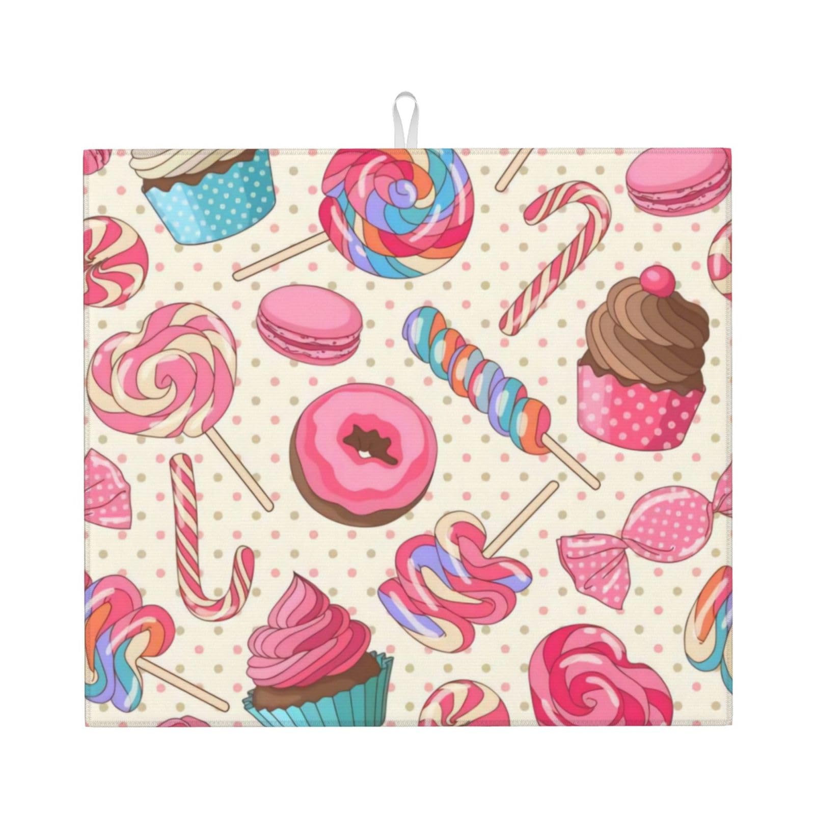 Yyhwhjde Black Colorful Sweet Lollipop Cupcake Donut Prints Kitchen Drying Mat – Absorbent Dish Throw For Countertop, Non-Slip Quick-Dry Layer With Vibrant Prints, Ideal For New Home Gift