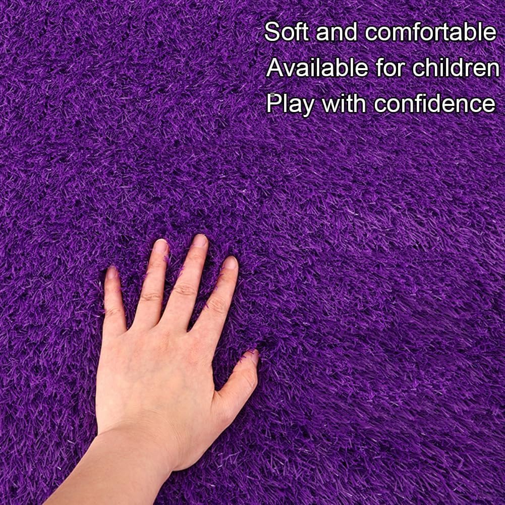 High-Density Artificial Purple Grass Turf, 1.2 Thick Synthetic Lawn Mat with Drainage Holes for Patio & Garden, Realistic Faux Grass 47x196in Purple 20x32IN