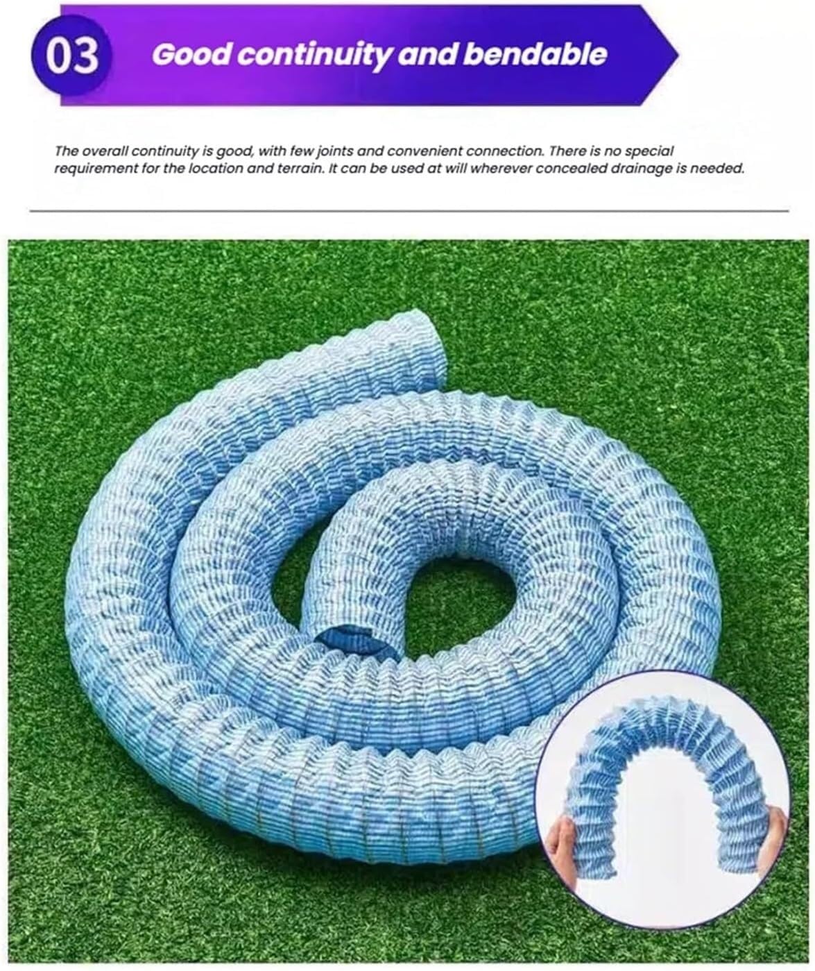 Drenaggio per Giardini Tubi di drenaggio sotterranei Flessibili francesi, Adatti for Cantieri edili e campi Sportivi(23ft)