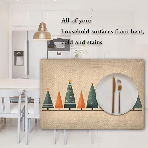 Miniatura 7 de Juego de 4 manteles individuales modernos con textura navideña, lavables, impermeables, para decoración de mesa de comedor, 18 x 12 pulgadas