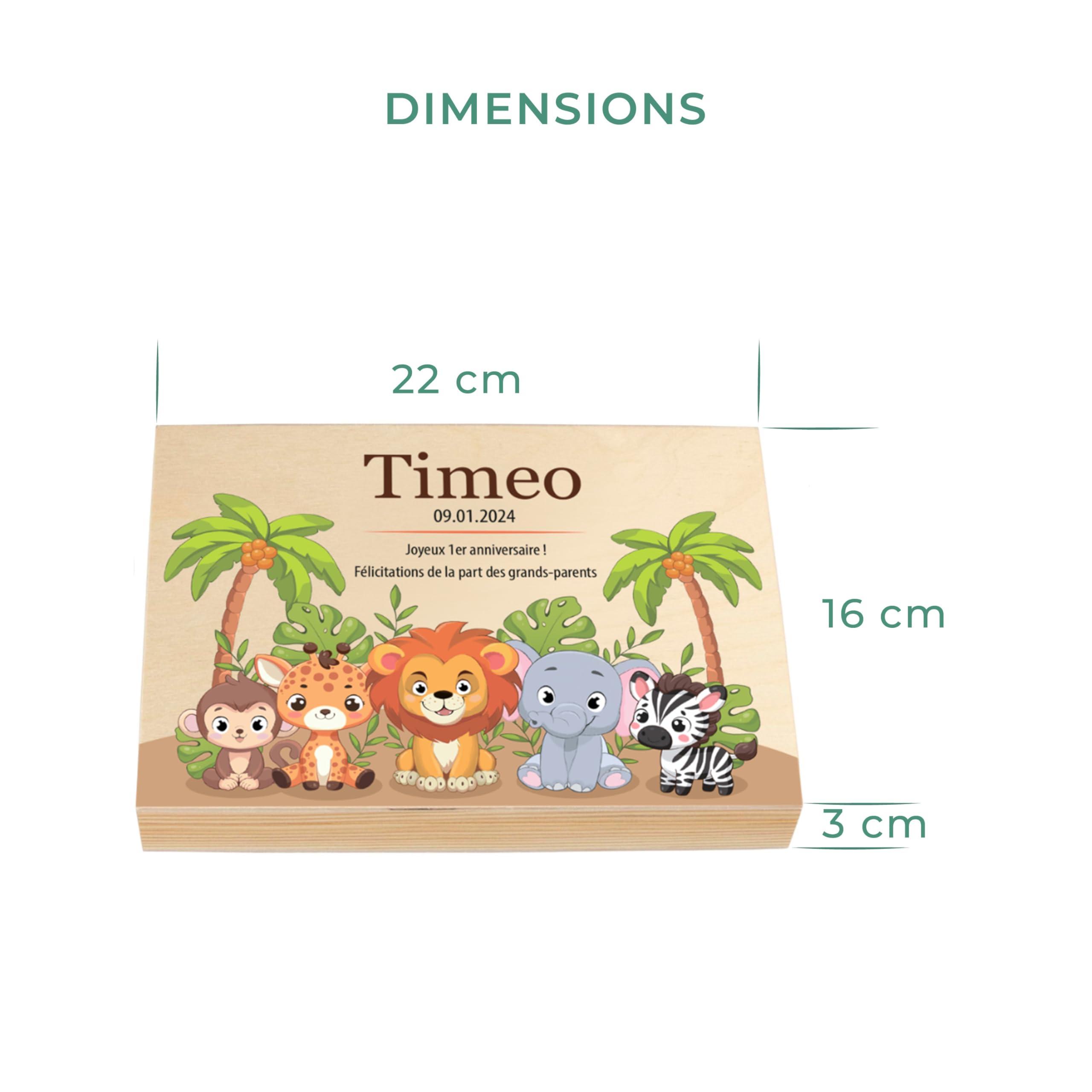 LAUBLUST Couverts pour Enfants gravés - Coutellerie dans boîte en Bois imprimé, Naturelle - Couverts avec prénom | Cadeau de baptême pour Enfants | Couverts de Table en INOX (Safari)