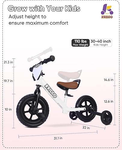 Miniatura 6 de KRIDDO Triciclo 2 en 1 para niños y bicicleta de equilibrio para niños de 2 años, pedales desmontables y ruedas de entrenamiento plegables, placa de