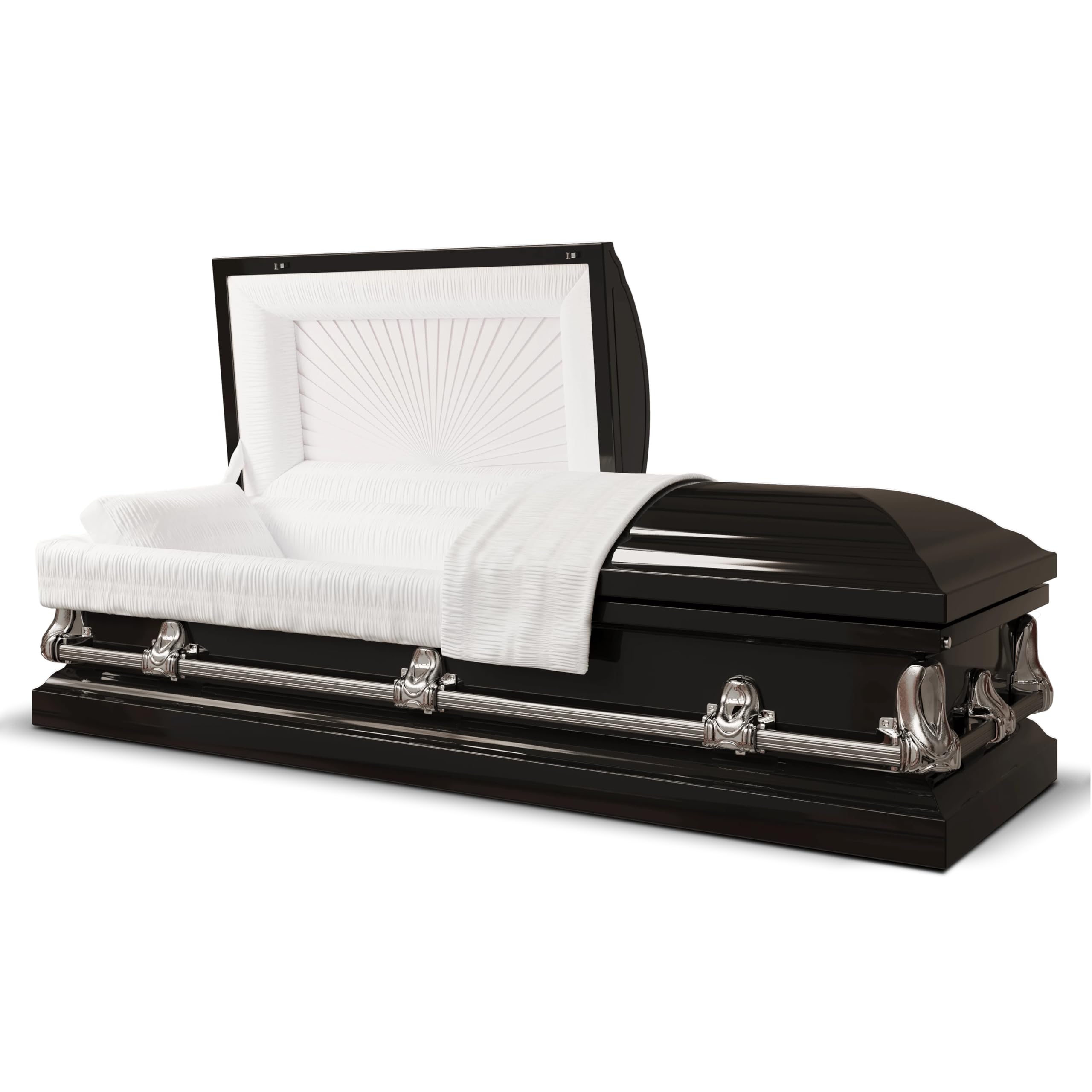 Titan Casket Elegant Orion Series Funeral Casket for Humans - Handcrafted Steel Casket with Luxurious Black Finish & White Crepe Interior, Reinforced Handles, Adjustable Bed with Gasketed Sealer
