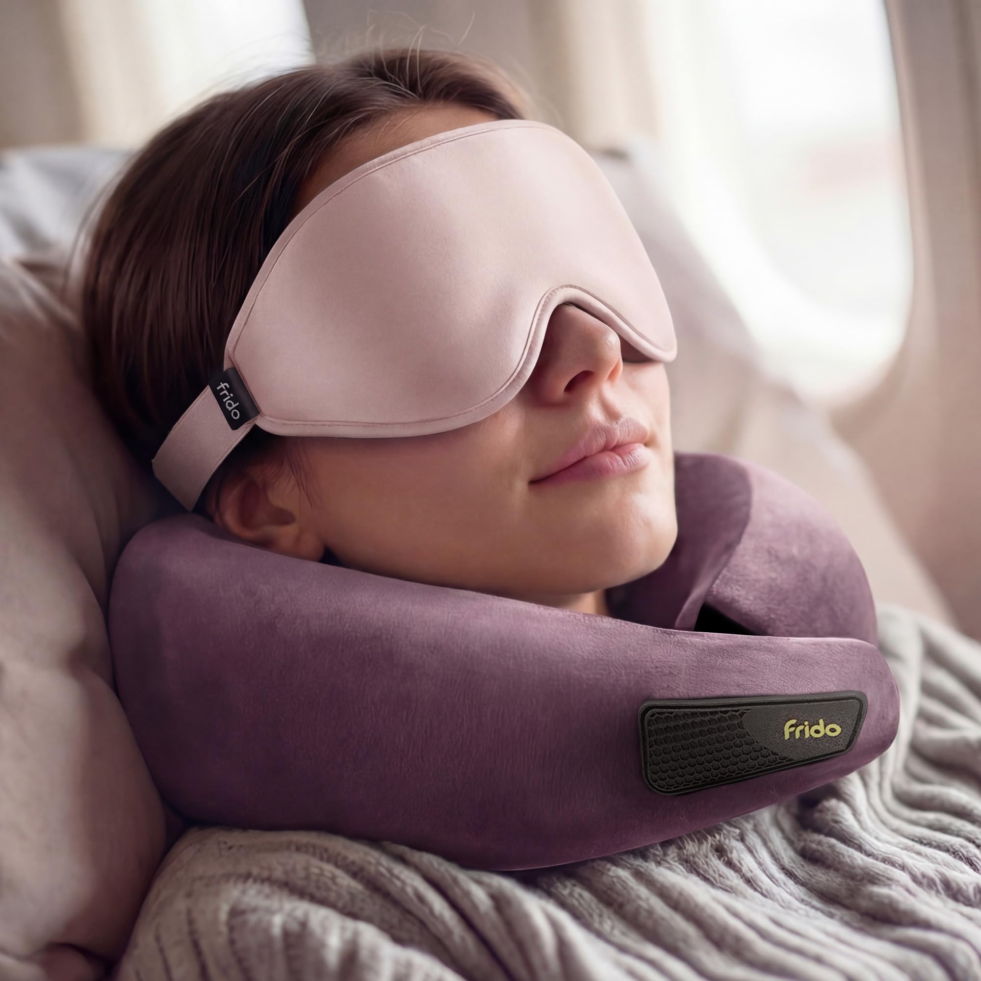 Frido Travel Comfort Combo – 3D Blackout Eye Mask & Memory Foam Travel Neck Pillow with Free Travel Pouch for Men & Women | Adjustable Strap Eye Cover & Neck Support Pillow for Flights, Car, Train Tra-image-28