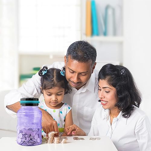 Miniatura 3 de Vcertcpl - 2 alcancías grandes para niños y adultos, banco digital de conteo de monedas con contador LCD, capacidad de 1.8 litros, tarro de dinero