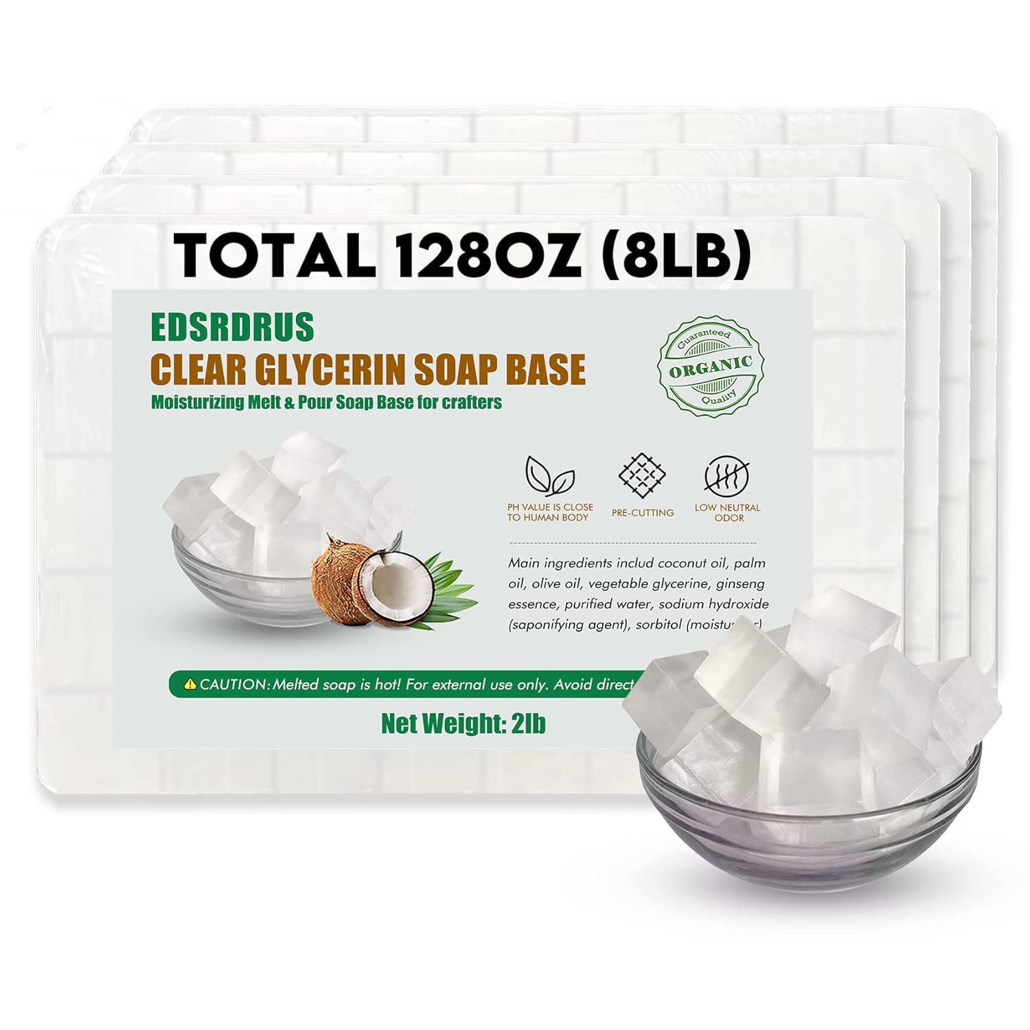 EDSRDRUS 2LB Clear Glycerin Soap Base DIY Handmade Soap with Vegetable Glycerin & Coconut Oil, Moisturizing Melt and Pour Soap Base for Soap Making 1pack, 32oz (2LB) : Arts, Crafts & Sewing